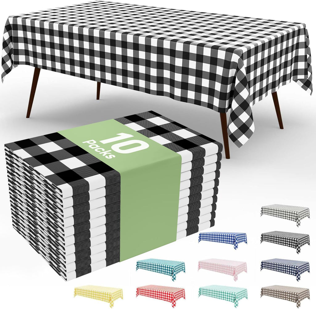 Smiry 3 Pack Red Gingham Disposable Tablecloths - 54" x 108" Heavy Duty Plastic Table Cloth, Waterproof Buffalo Plaid Table Covers for Picnic, Banquets, Outdoor Parties