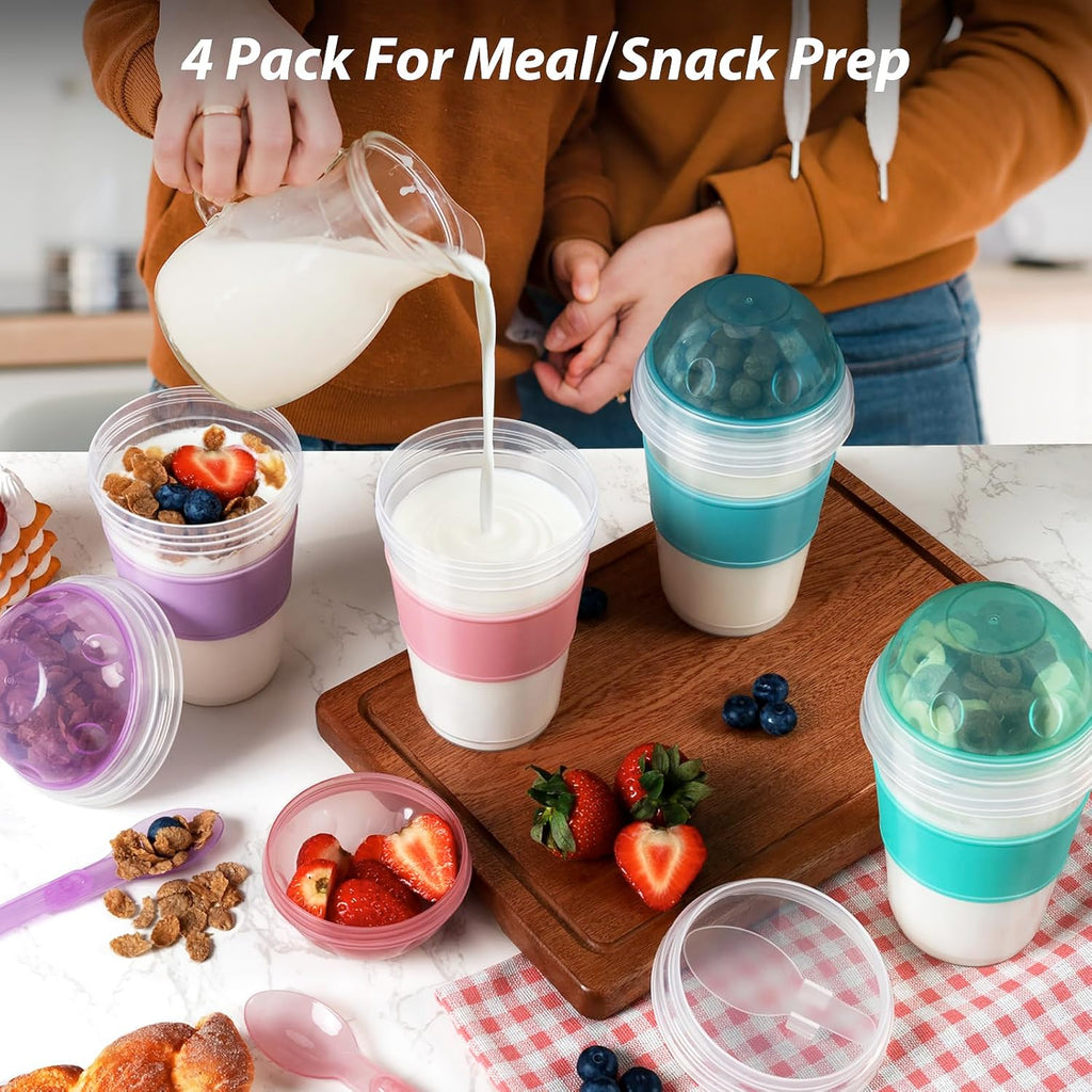 Freshmage Salad Lunch Container and 4 Pack 20 oz Yogurt Parfait Cups with Lids