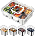 Snackle Box Container, Stainless Steel Divided Serving Tray with Lid and Handle, 8 Compartment Portable Snack Platters - Clear Storage Organizer for Fruit Candy Nuts Veggie - Perfect for Travel Party