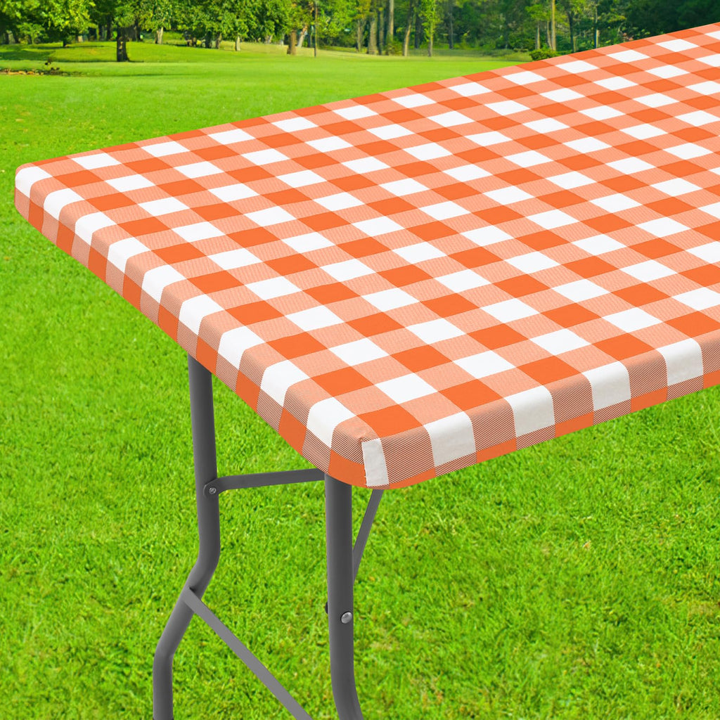 Smiry Rectangle Picnic Table Cloth, Elastic Waterproof Fitted Vinyl Tablecloths, Flannel Backed Buffalo Plaid Table Covers for Dining, Camping, Outdoor (Black and White, 30" x 72")
