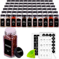 Churboro 66 Spice Jars with 547 Labels- Glass Spice Jars with Black Metal Caps, 4oz Empty Spice Containers with Shaker Lids, Funnel, Chalk Pen, Square Seasoning Bottles for Spice Rack, Drawer, Cabinet