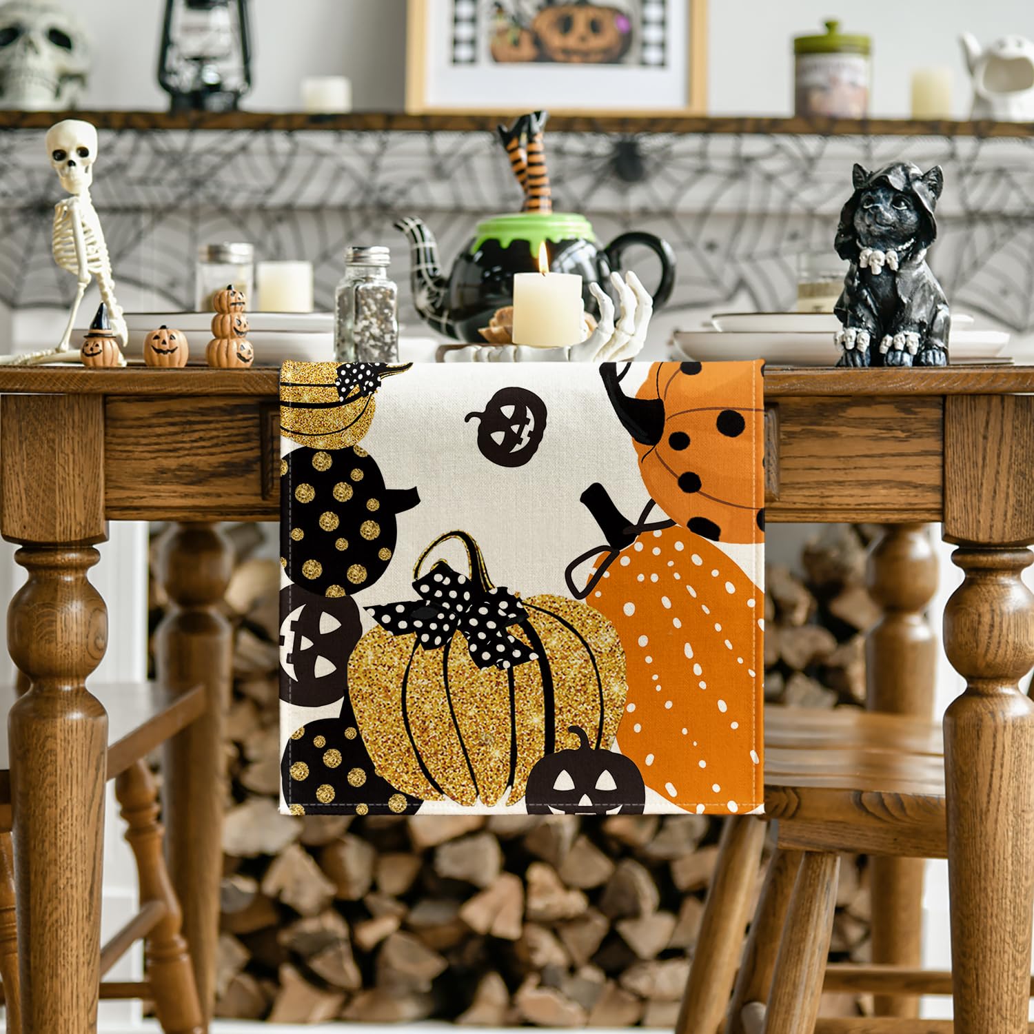 Artoid Mode Halloween Jack-O-Lantern Pumpkin Table Runner, Holiday Kitchen Dining Table Decoration for Indoor Outdoor Home Party Decor 13 x 72 Inch