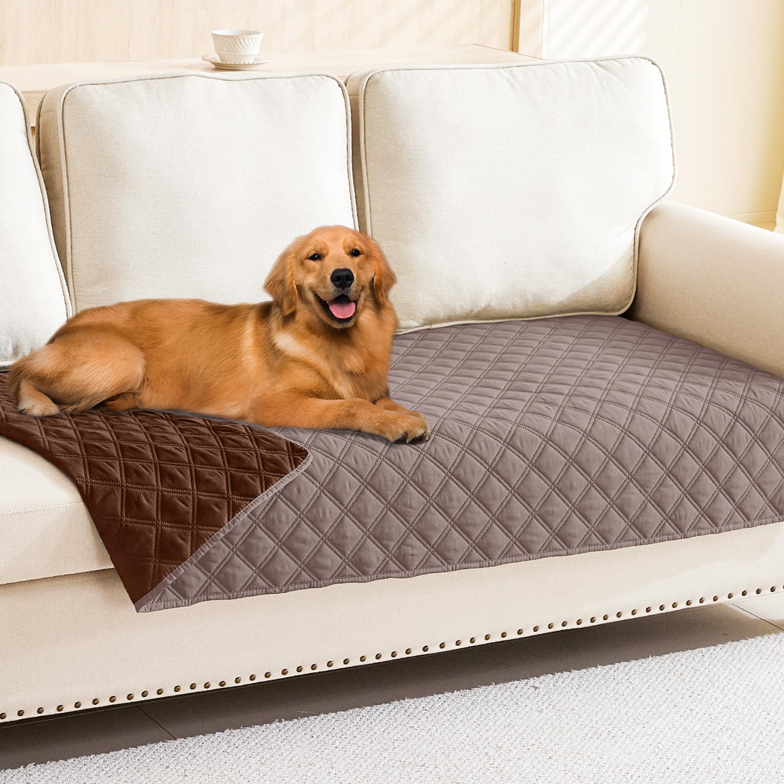 Smiry Waterproof Couch Covers for Dogs Washable, Reversible Pet Couch Covers for 3 Cushion Sofa Pet Friendly, Soft Sofa Furniture Protector for Dogs Cat Kids, Checkered (30"x70", Grey/Dark Grey)