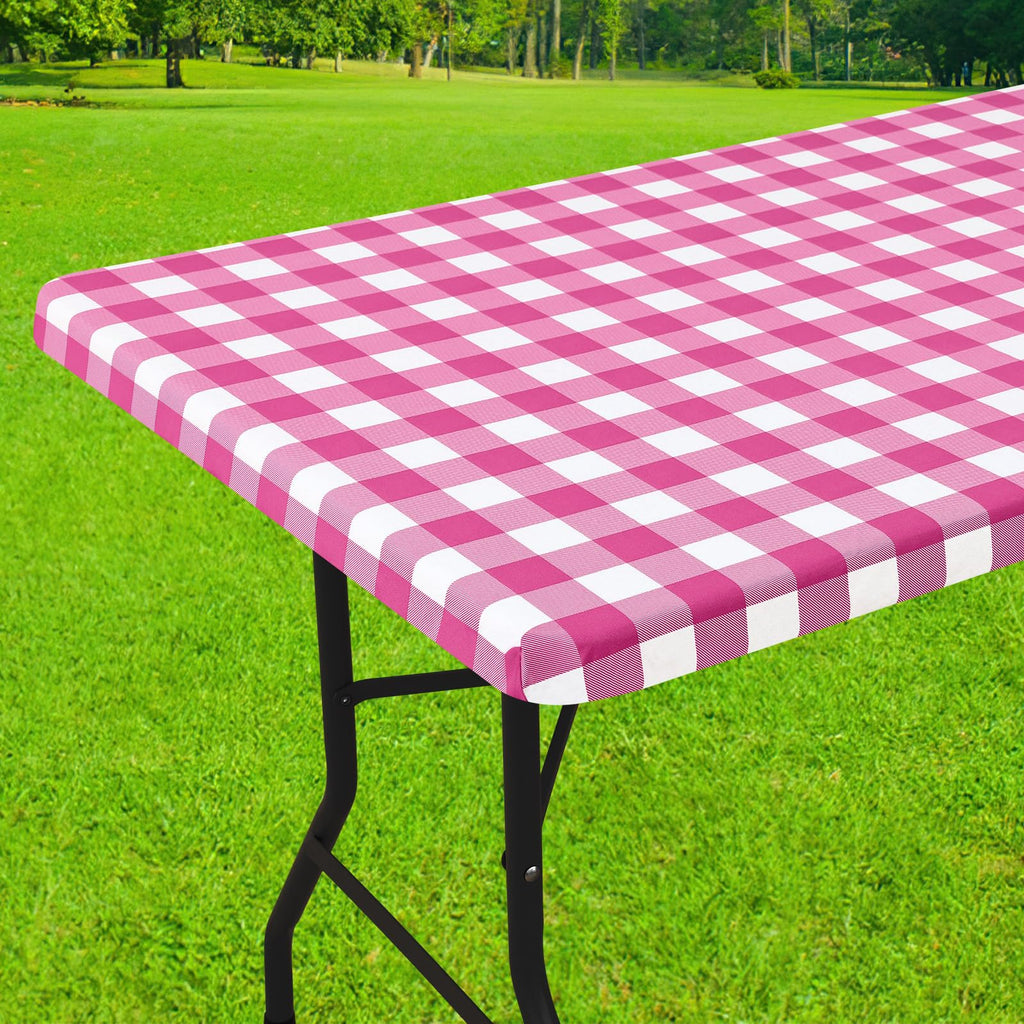 Smiry Rectangle Picnic Table Cloth, Elastic Waterproof Fitted Vinyl Tablecloths, Flannel Backed Buffalo Plaid Table Covers for Dining, Camping, Outdoor (Black and White, 30" x 72")