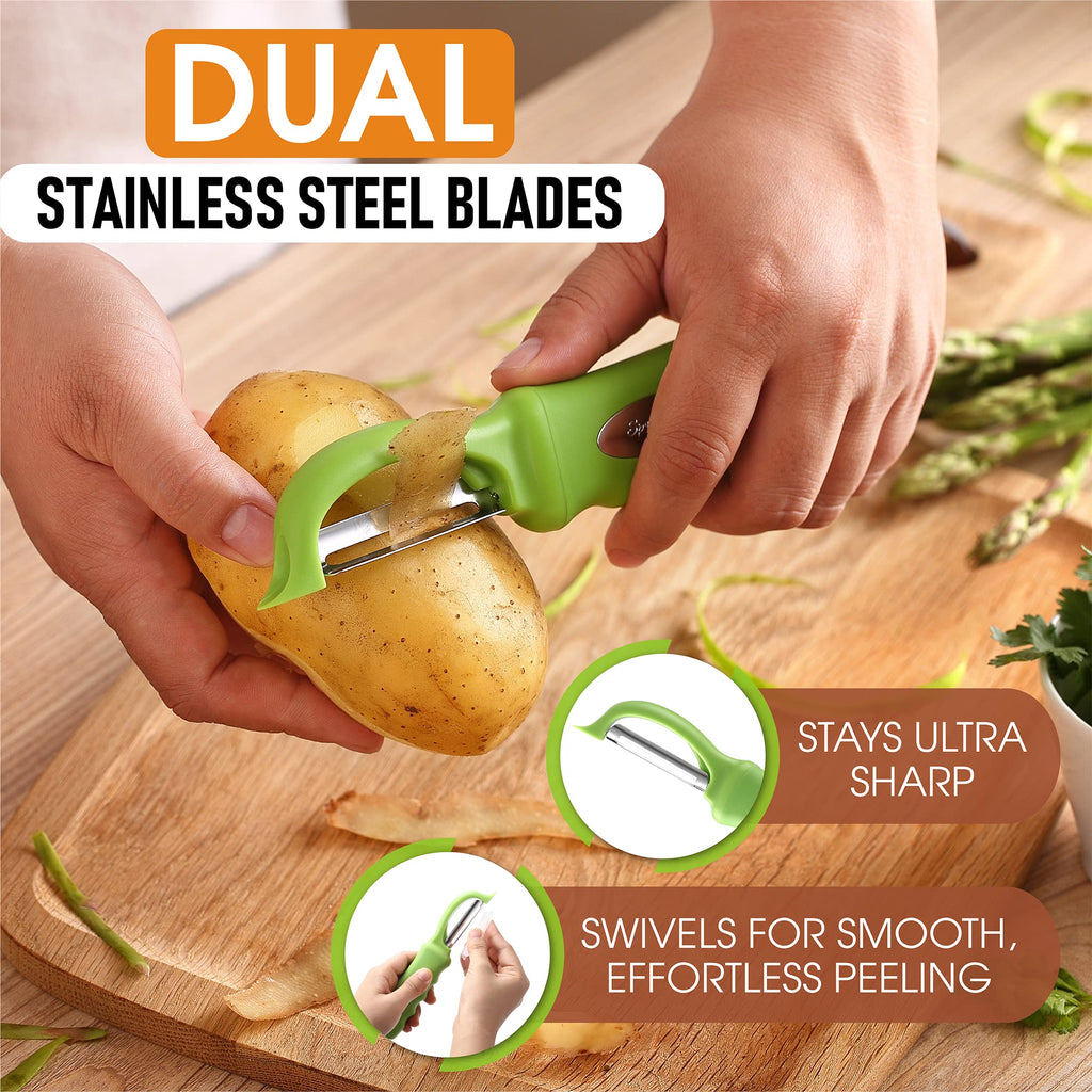 Spring Chef Premium Swivel Vegetable Peeler, Soft Grip Handle and Ultra Sharp Stainless Steel Blades - Perfect Kitchen Peeler For Veggie, Fruit, Potato, Carrot, Apple - Black