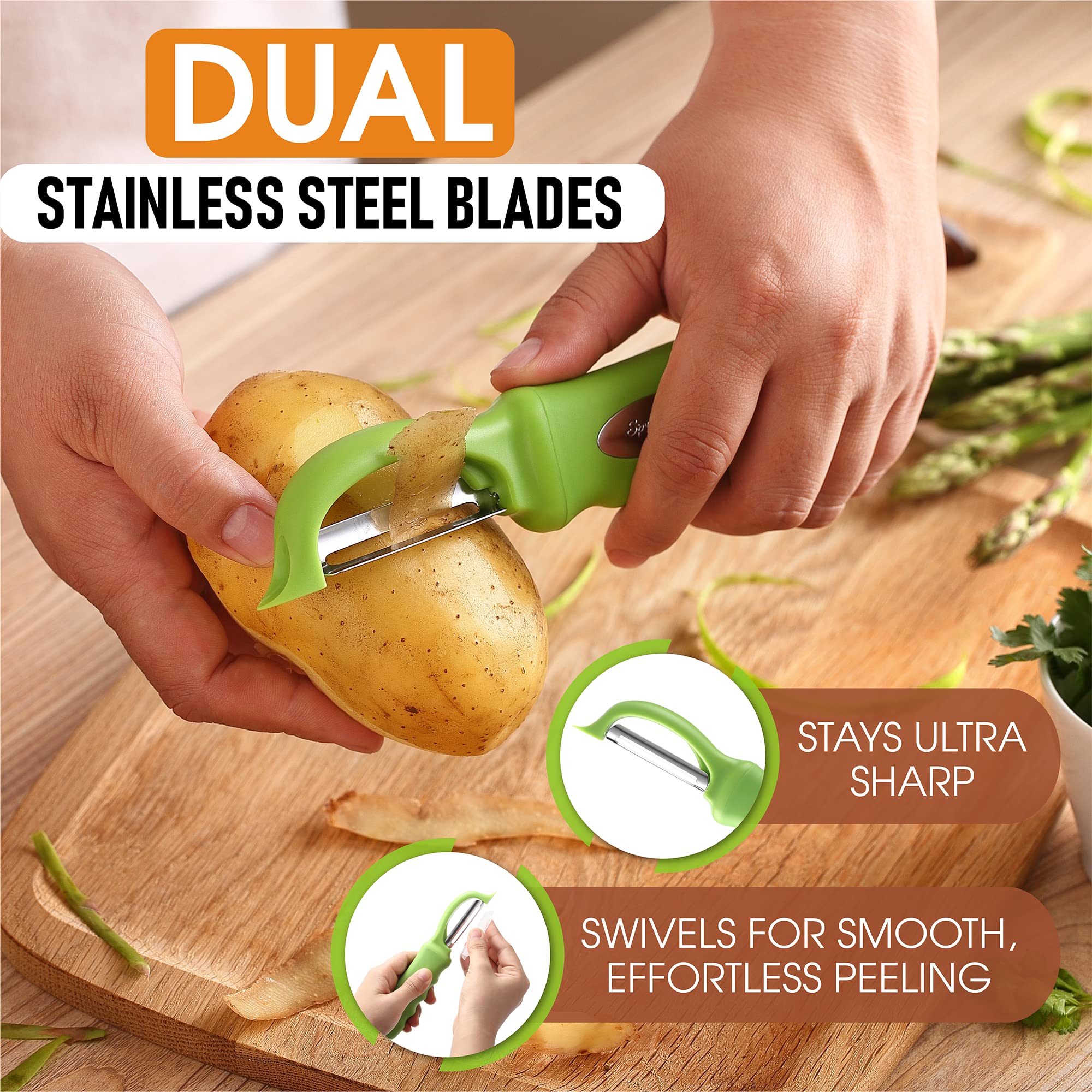 Spring Chef Premium Swivel Vegetable Peeler, Soft Grip Handle and Ultra Sharp Stainless Steel Blades - Perfect Kitchen Peeler For Veggie, Fruit, Potato, Carrot, Apple - Black