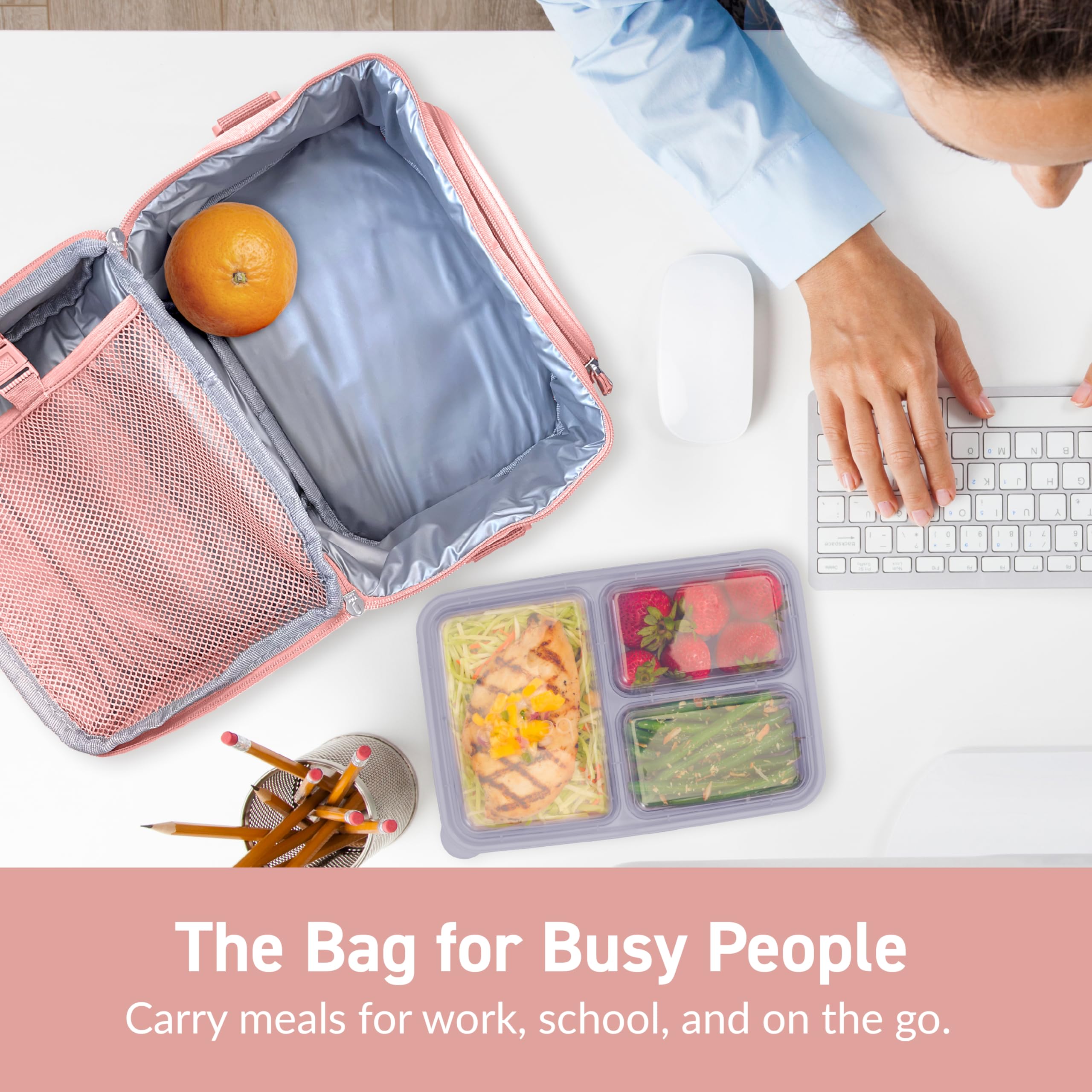 Bentgo® Deluxe Lunch Bag - Durable and Insulated Lunch Tote with Zippered Outer Pocket, Internal Mesh Pocket, Padded & Adjustable Straps, & 2-Way Zippers - Fits Most Lunch Boxes (Carbon Black)