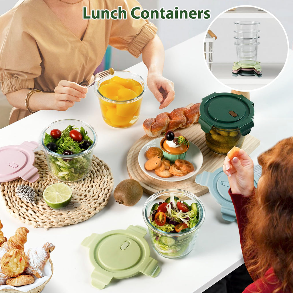 16oz Glass Meal Prep Containers, Airtight 2 Cup Glass Storage Containers with Lids, Heat-Resistant BPA-Free Borosilicate Glass Soup Container for Leftover, Microwave, Dishwasher&Freezer Safe (4 Packs)