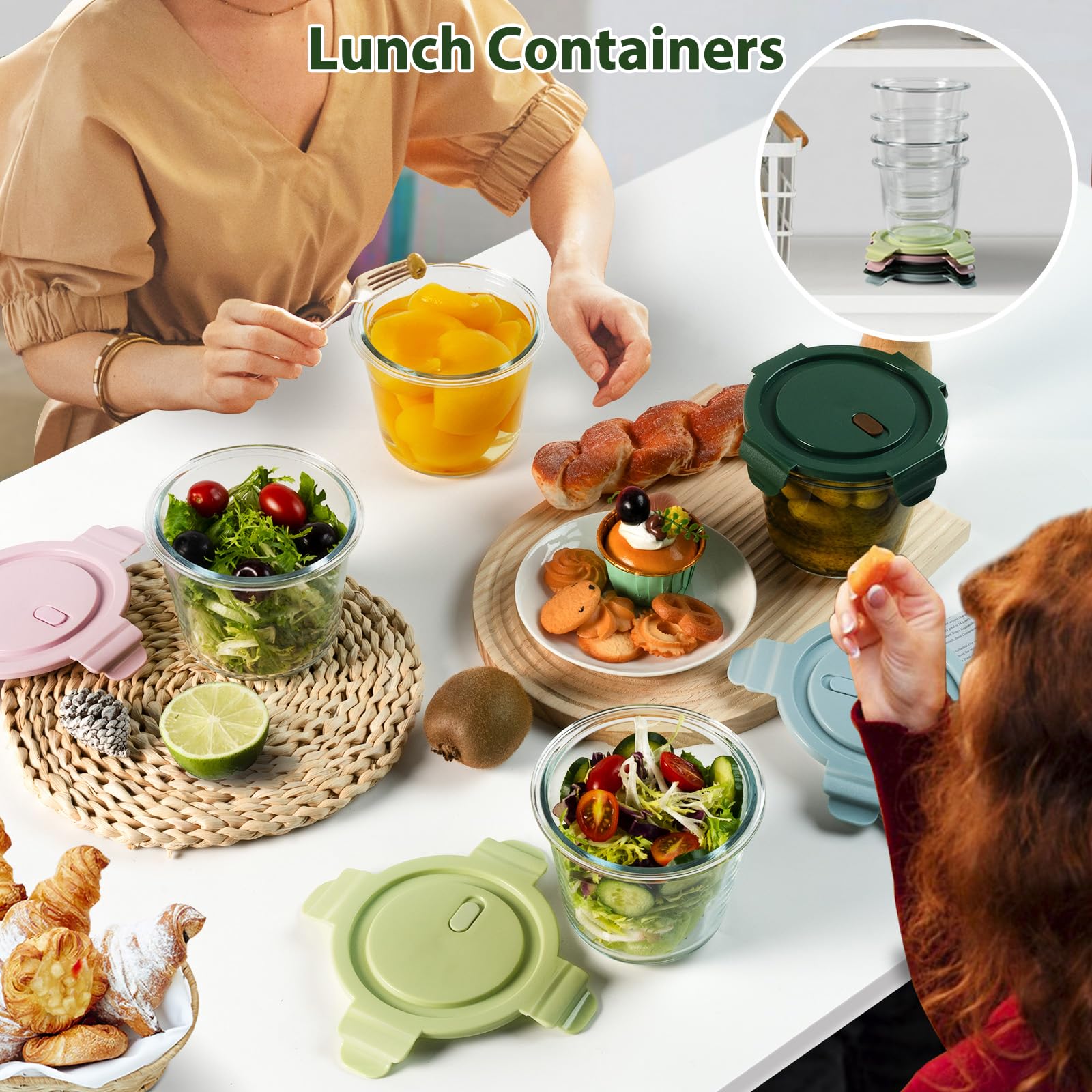 16oz Glass Meal Prep Containers, Airtight 2 Cup Glass Storage Containers with Lids, Heat-Resistant BPA-Free Borosilicate Glass Soup Container for Leftover, Microwave, Dishwasher&Freezer Safe (4 Packs)