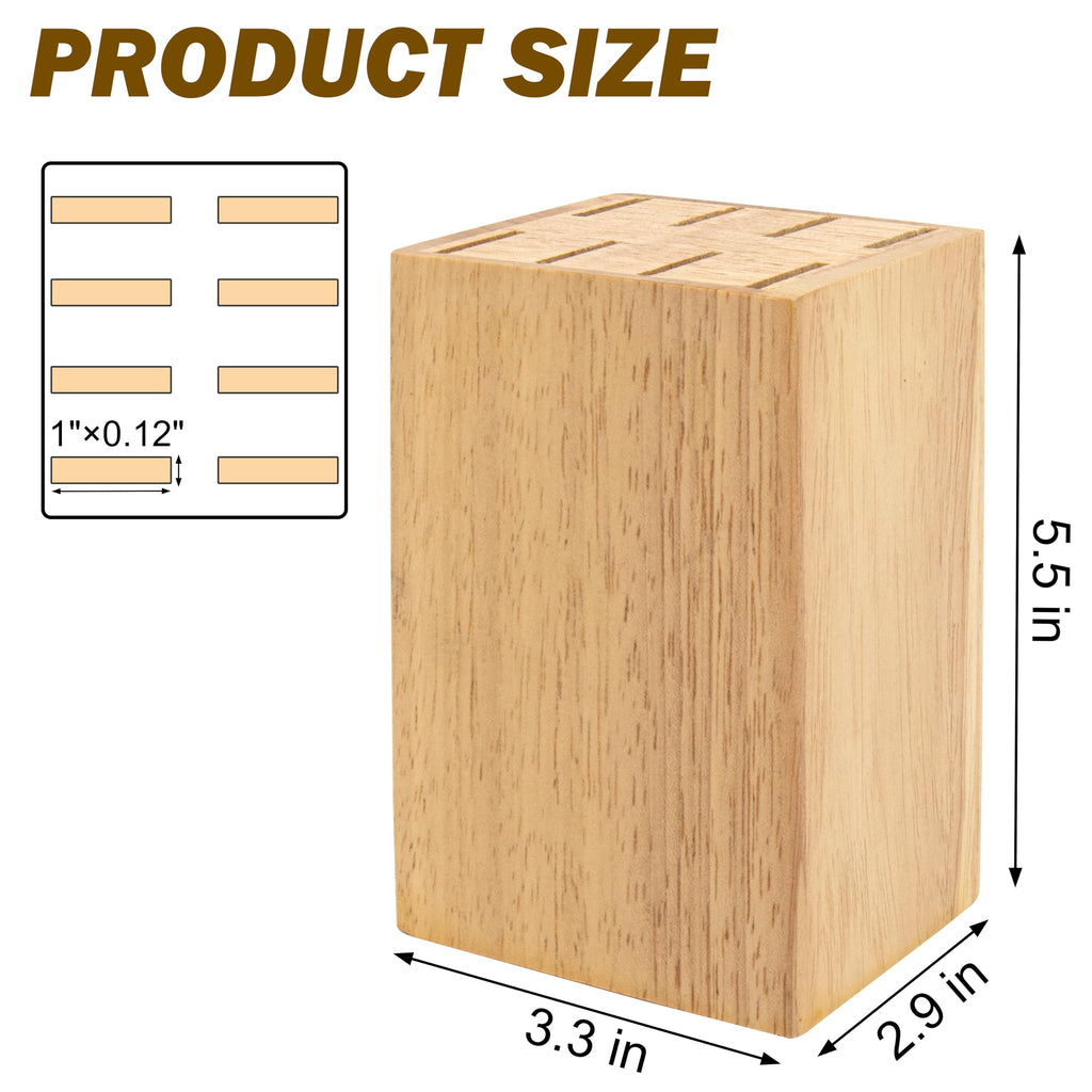 8 Slots Steak Knife Block Holder, 5.5" Wooden Small Knife Block without Knives,Compact and Space Saving Storage Knife Holder for Counter Top (Natural-1)