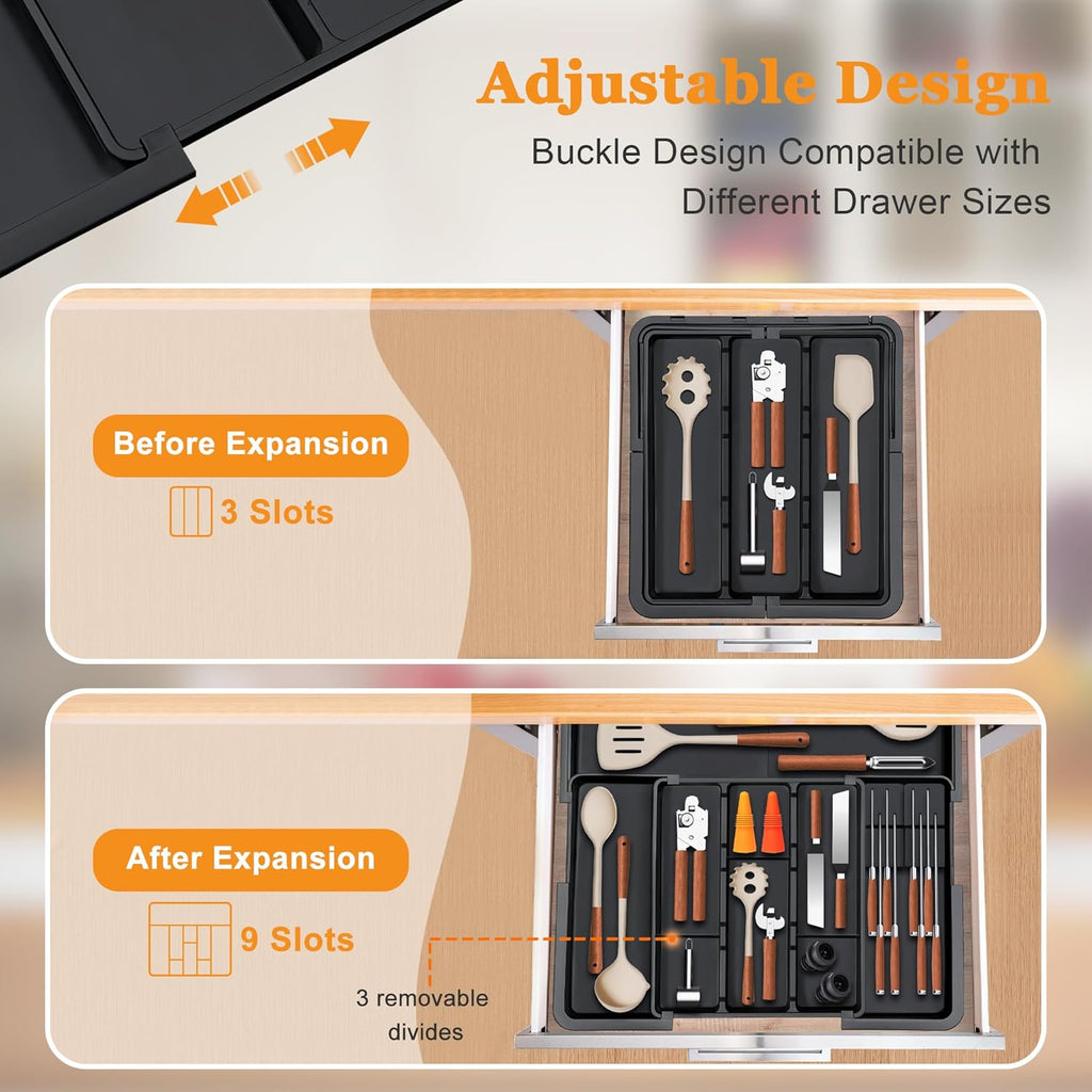 Homecor Silverware Organizer + Utensil Drawer Organizer for Kitchen Black