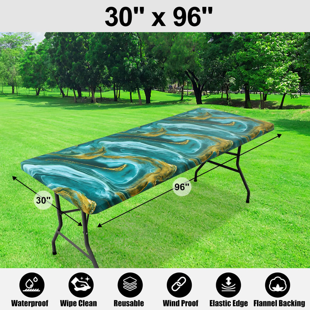 Smiry Rectangle Table Cloth Cover, Waterproof Elastic Fitted Picnic Tablecloth for 6 Foot Tables, Wipeable Flannel Backed Vinyl Tablecloths for Camping, Dining, Outdoor (Beige Wood, 30" x 72")