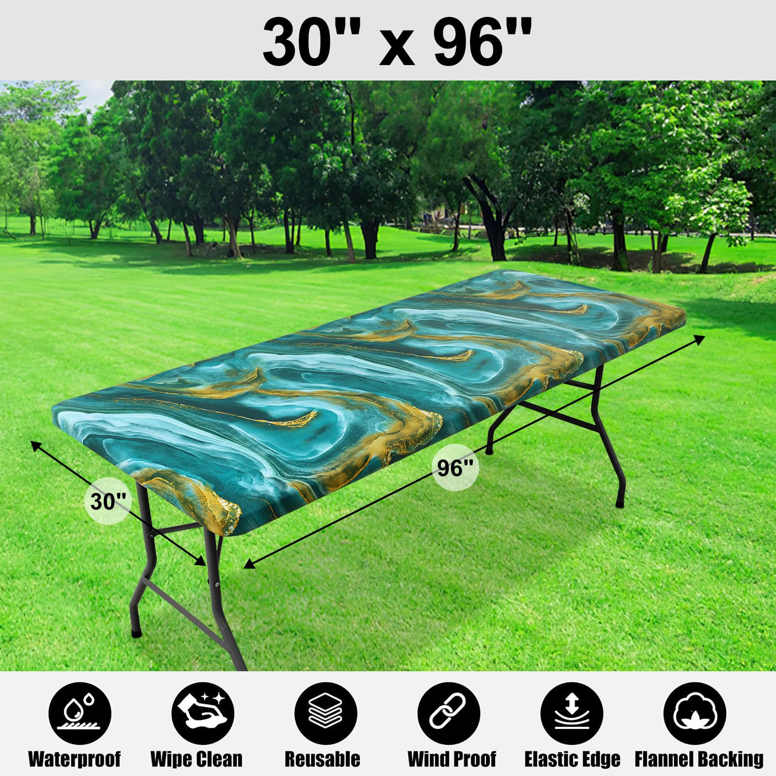 Smiry Rectangle Table Cloth Cover, Waterproof Elastic Fitted Picnic Tablecloth for 6 Foot Tables, Wipeable Flannel Backed Vinyl Tablecloths for Camping, Dining, Outdoor (Beige Wood, 30" x 72")