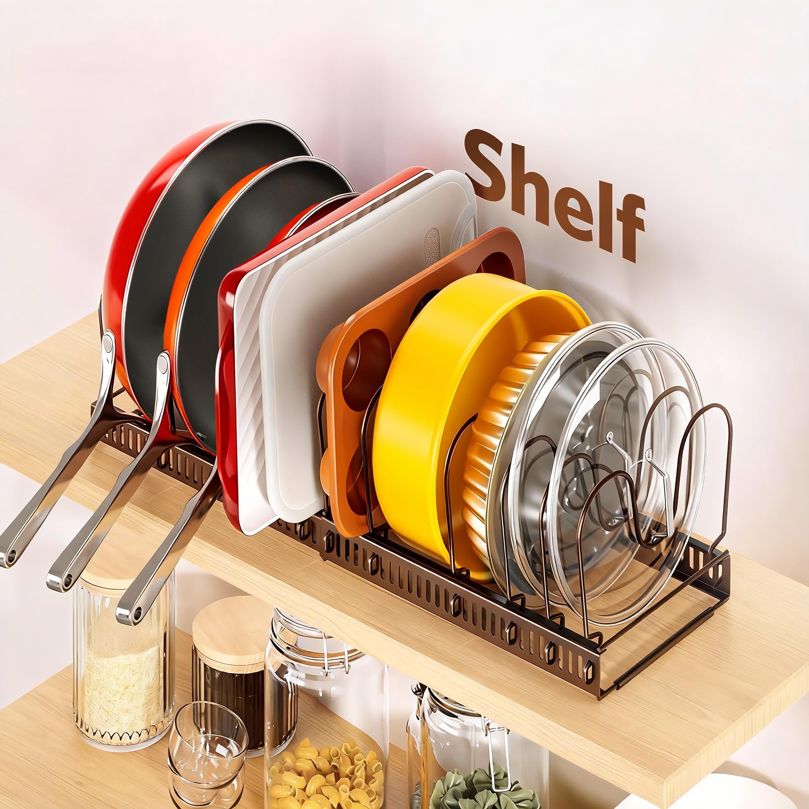 ORDORA Pots and Pans Organizer under Cabinet, Expandable 11.8"-22.8" Pot Lid Holder with 12 Adjustable Dividers, Pan Organizers inside Cabinet for Kitchen Cookware Bakeware, Black