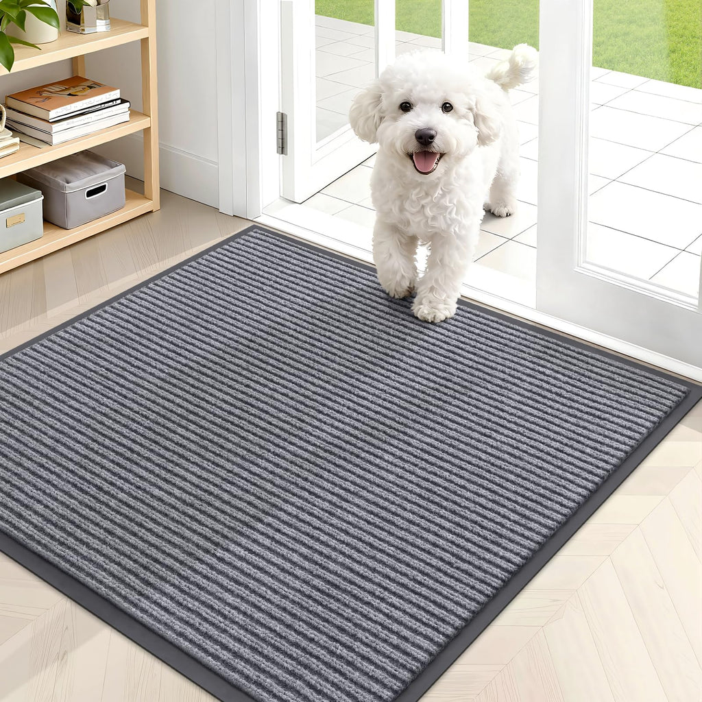 OLANLY Front Door Mat Indoor Outdoor Entrance, Waterproof Heavy Duty Doormat, Fade Resistant, Low Profile, Easy Clean Patio Porch Welcome Floor Mats for Entry, 29.5x17, Grey