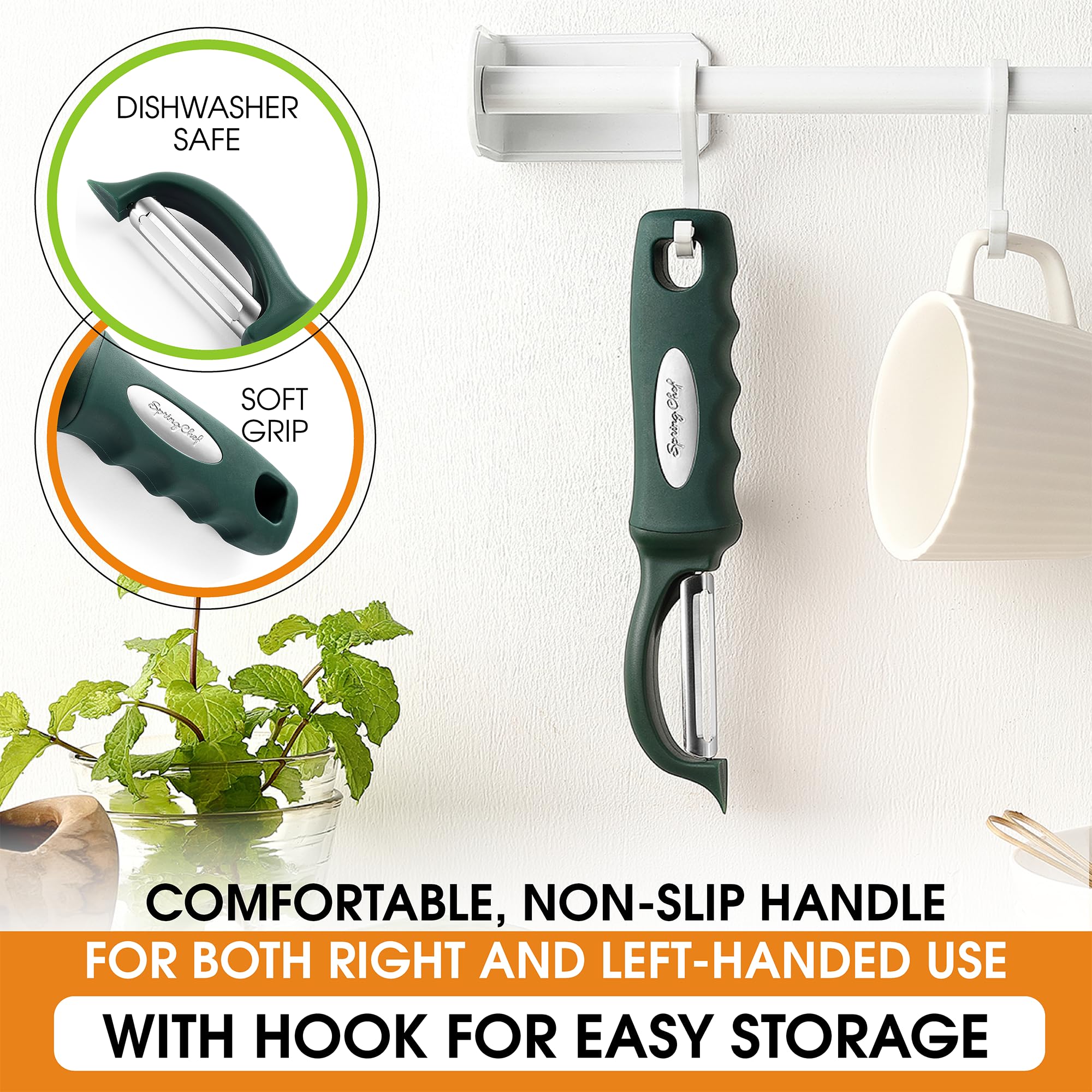 Spring Chef Premium Swivel Vegetable Peeler, Soft Grip Handle and Ultra Sharp Stainless Steel Blades - Perfect Kitchen Peeler For Veggie, Fruit, Potato, Carrot, Apple - Black