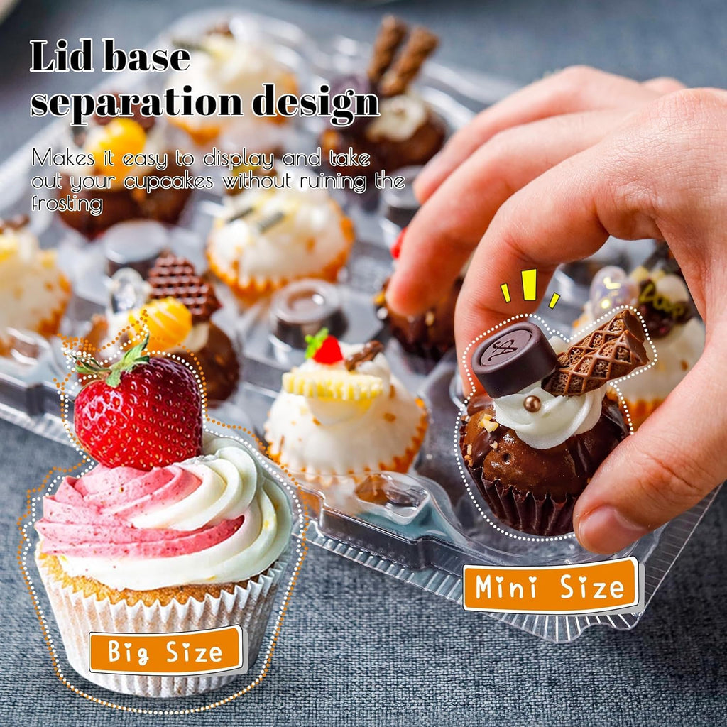12 Count Mini Cupcake Containers 20 Pack Cupcake Holder with Detachable Tall Dome Lids Mini Plastic Stackable Cupcake Boxes for 240 Cupcakes, BPA Free