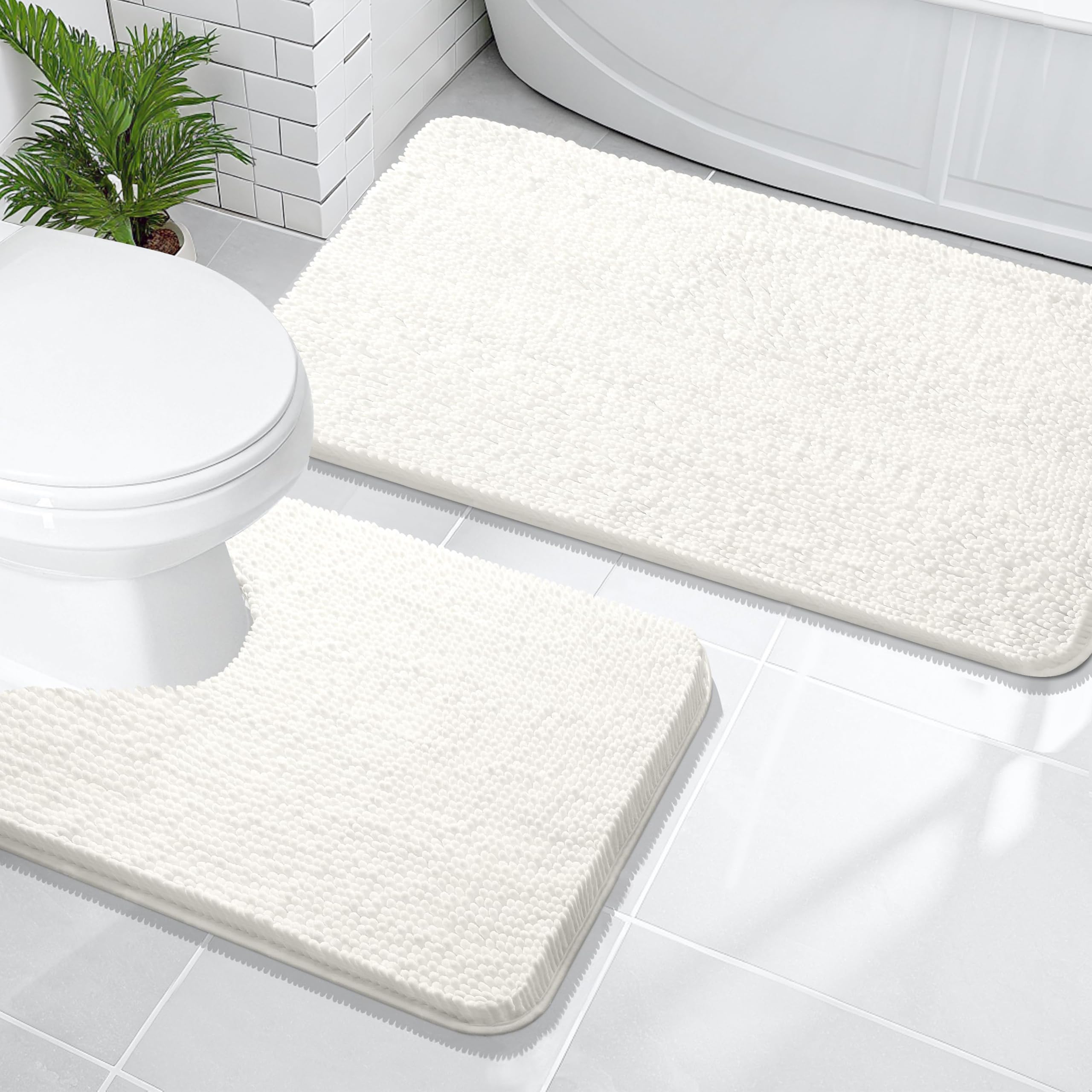 OLANLY Bathroom Rugs Sets 2 Piece, Soft Absorbent Chenille Bath Mats and U-Shaped Contour Toilet Mat Area Rug Set, Machine Washable Bath Carpet, Home Decor Accessories(30"x20"+24"x20", Grey)