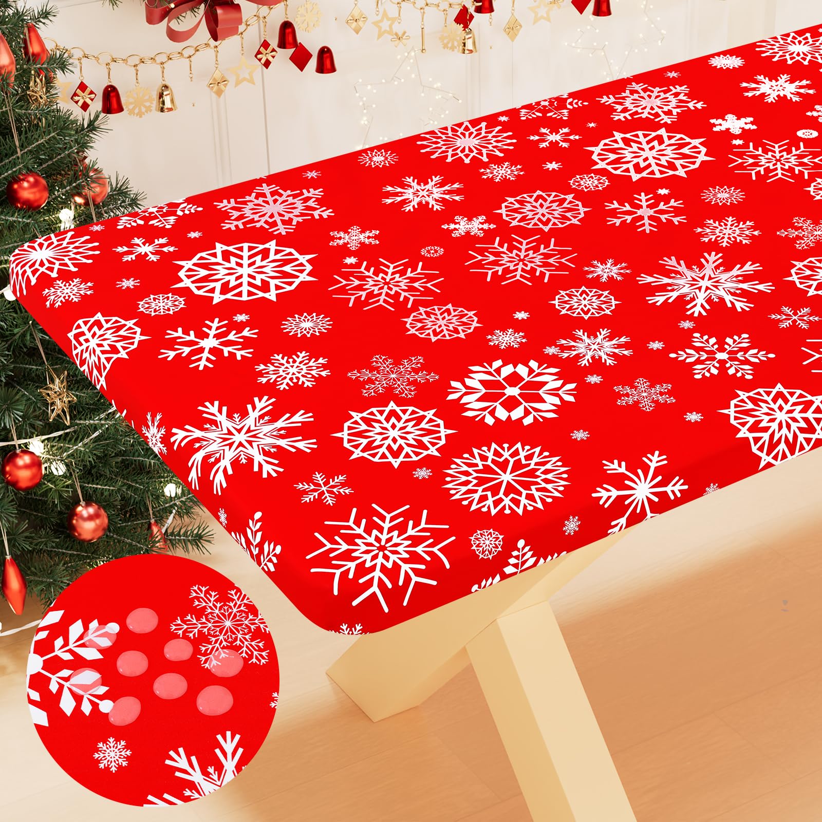 Smiry Rectangle Table Cloth Cover, Waterproof Elastic Fitted Picnic Tablecloth for 6 Foot Tables, Wipeable Flannel Backed Vinyl Tablecloths for Camping, Dining, Outdoor (Beige Wood, 30" x 72")