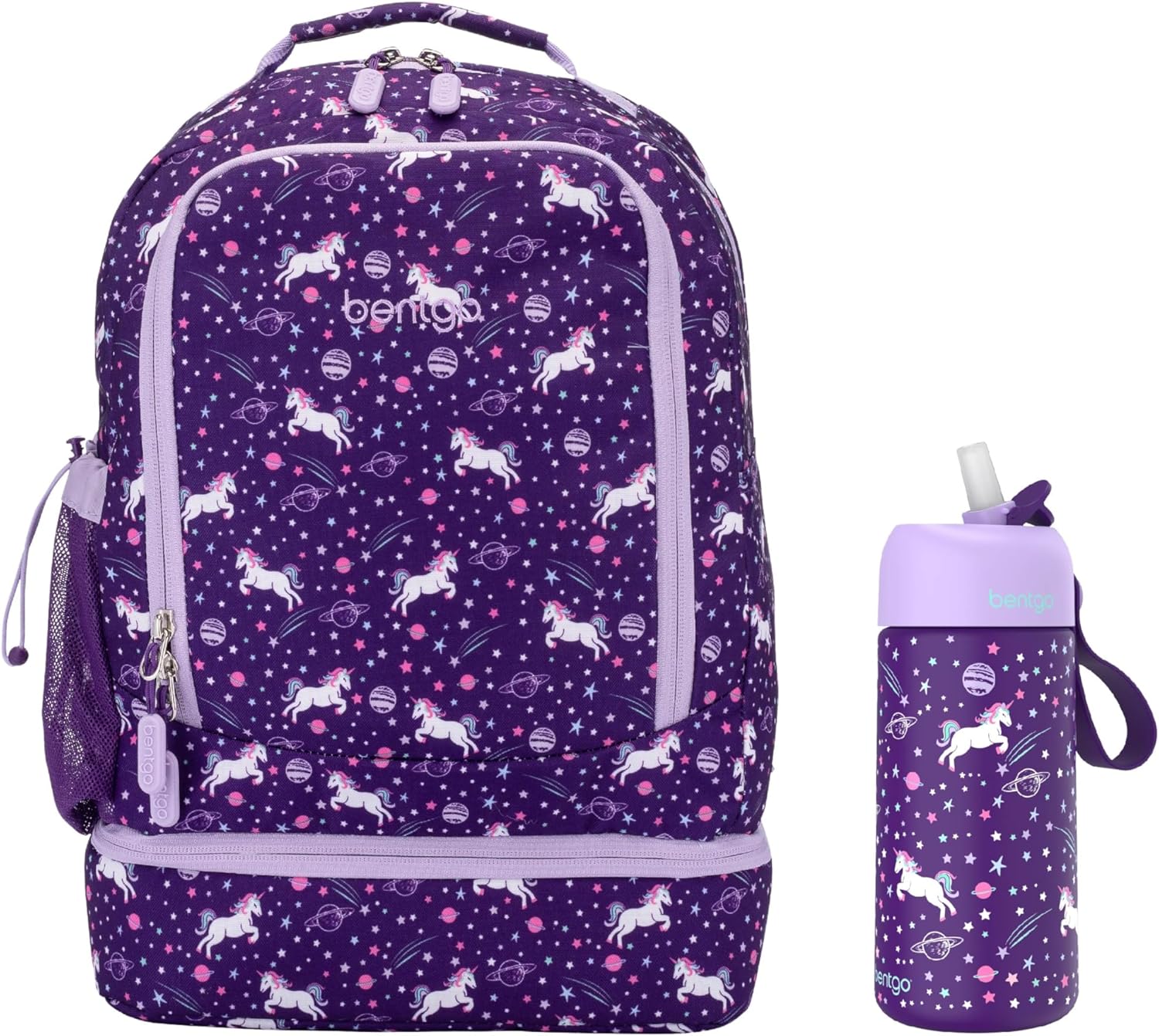 Bentgo 2-in-1 Backpack & Insulated Lunch Bag Set With Stainless Steel Water Bottle (Unicorn)