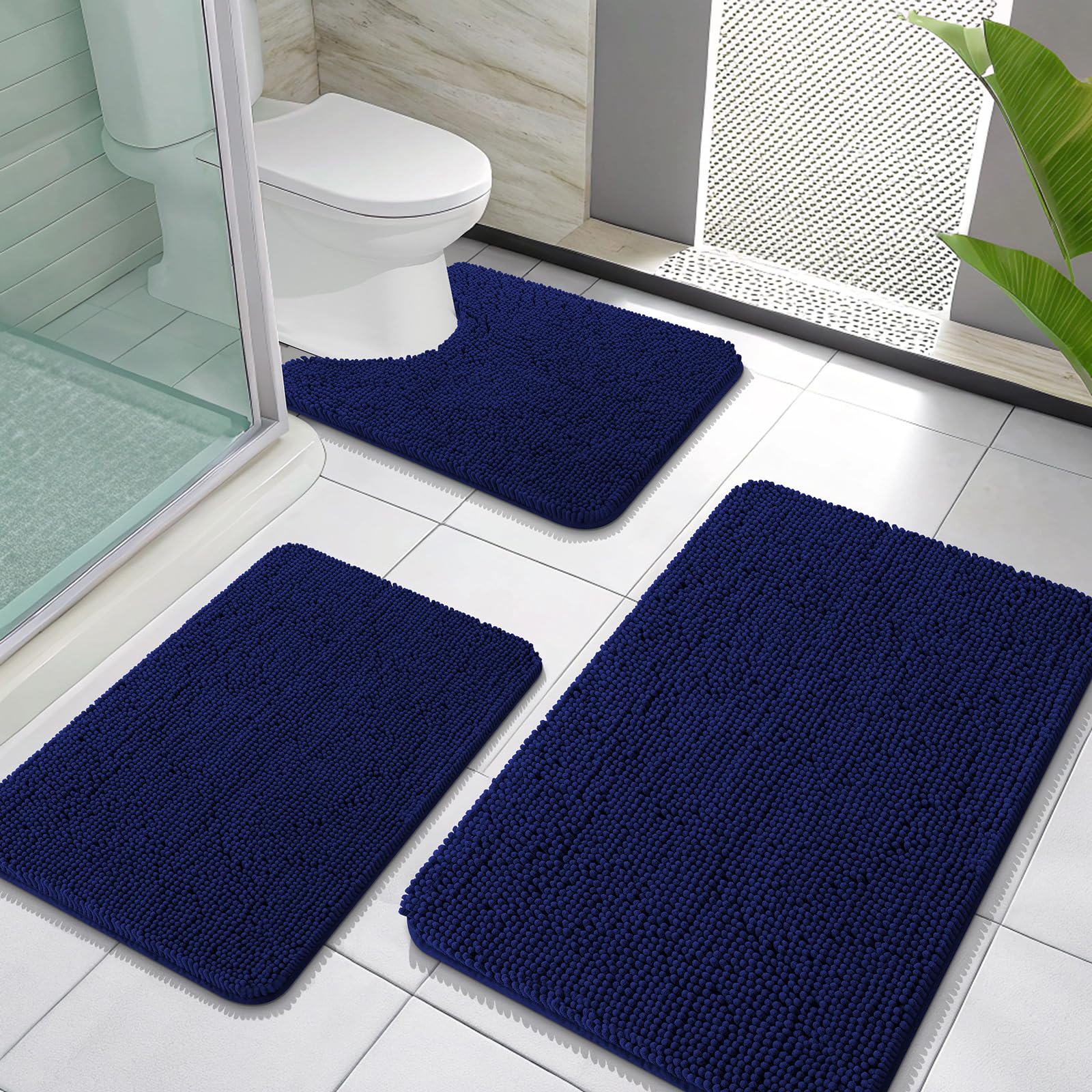 OLANLY Bathroom Rugs Sets 3 Piece, Soft Absorbent Chenille Bath Mats and U-Shaped Contour Toilet Rug, Quick Dry, Home Decor Accessories, Bath Mat Set for Bathroom (30"x20"+24"x16"+24"x20", Grey)