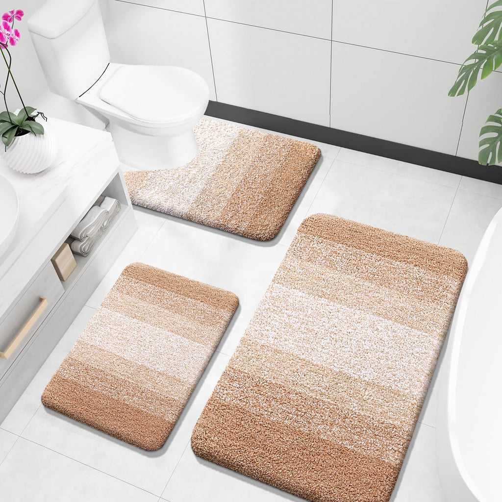 OLANLY Bathroom Rugs Sets 3 Piece, Soft Absorbent Microfiber Bath Mats and U-Shaped Contour Toilet Rug, Machine Wash Dry, Plush Shaggy Bath Mat Set for Bathroom (30"x20"+24"x16"+24"x20", Grey)