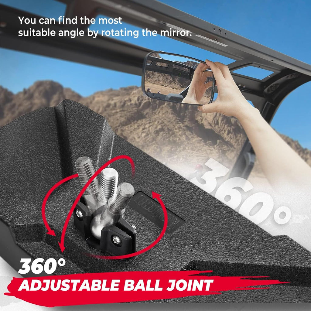 KEMIMOTO UTV Rear View Mirror Compatible with Polaris Ranger 500 570 900 XP 1000 XP/Crew 2017-2026 with Factory Drop Down Mounting Tab, UTV Panoramic Rear View Mirror OEM #2879969