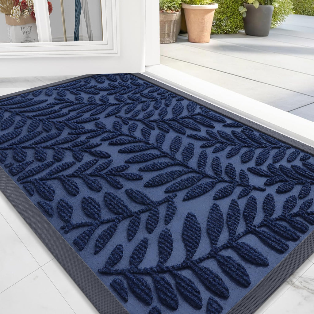 OLANLY Front Door Mat Outside Entrance 29.5x17, Absorbent, Heavy Duty Sturdy Natural Rubber Doormat Indoor Outdoor, Stain and Fade Resistant, Non-Slip Backing Low Profile Floor Mat for Entryway, Grey