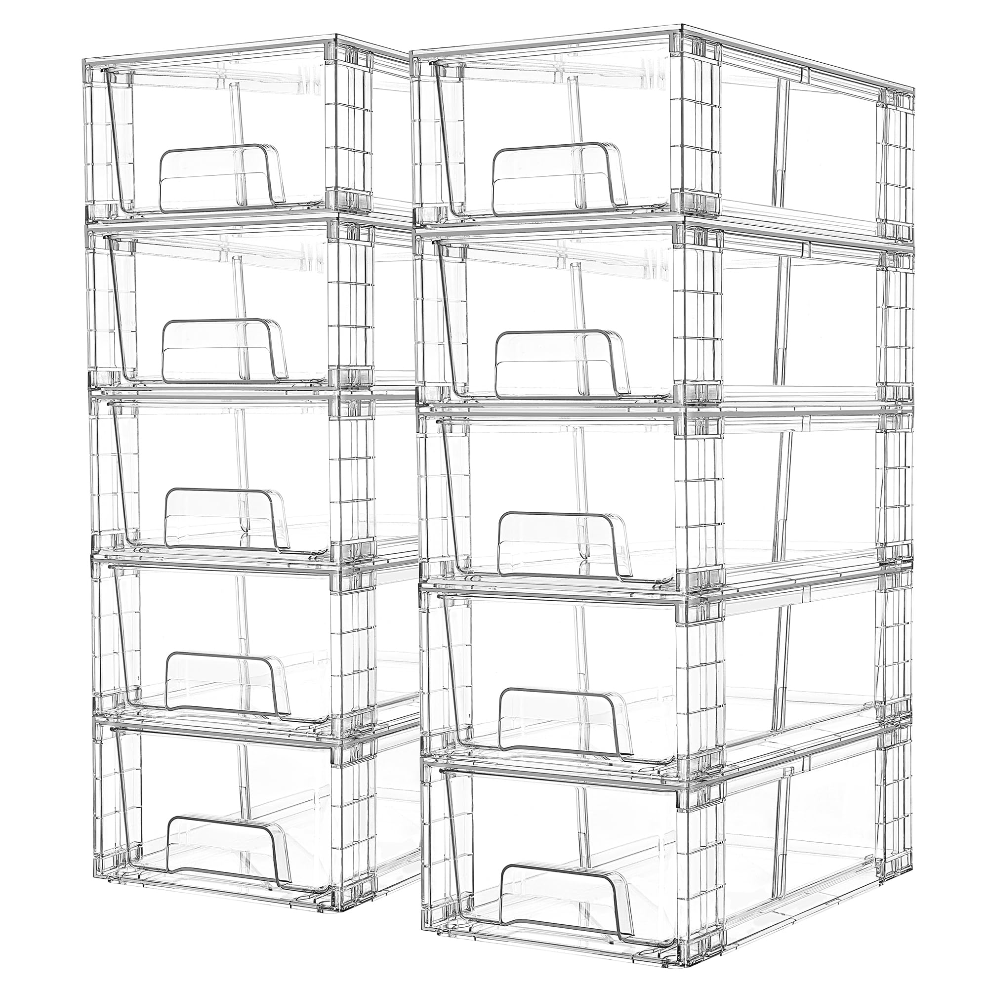 Vtopmart 4 Pack Stackable Storage Drawers,Clear Acrylic Drawer Organizers with Handles, Easily Assemble for Fridge, Bathroom,Kitchen Undersink,Cabinet,Pantry Organization and Storage