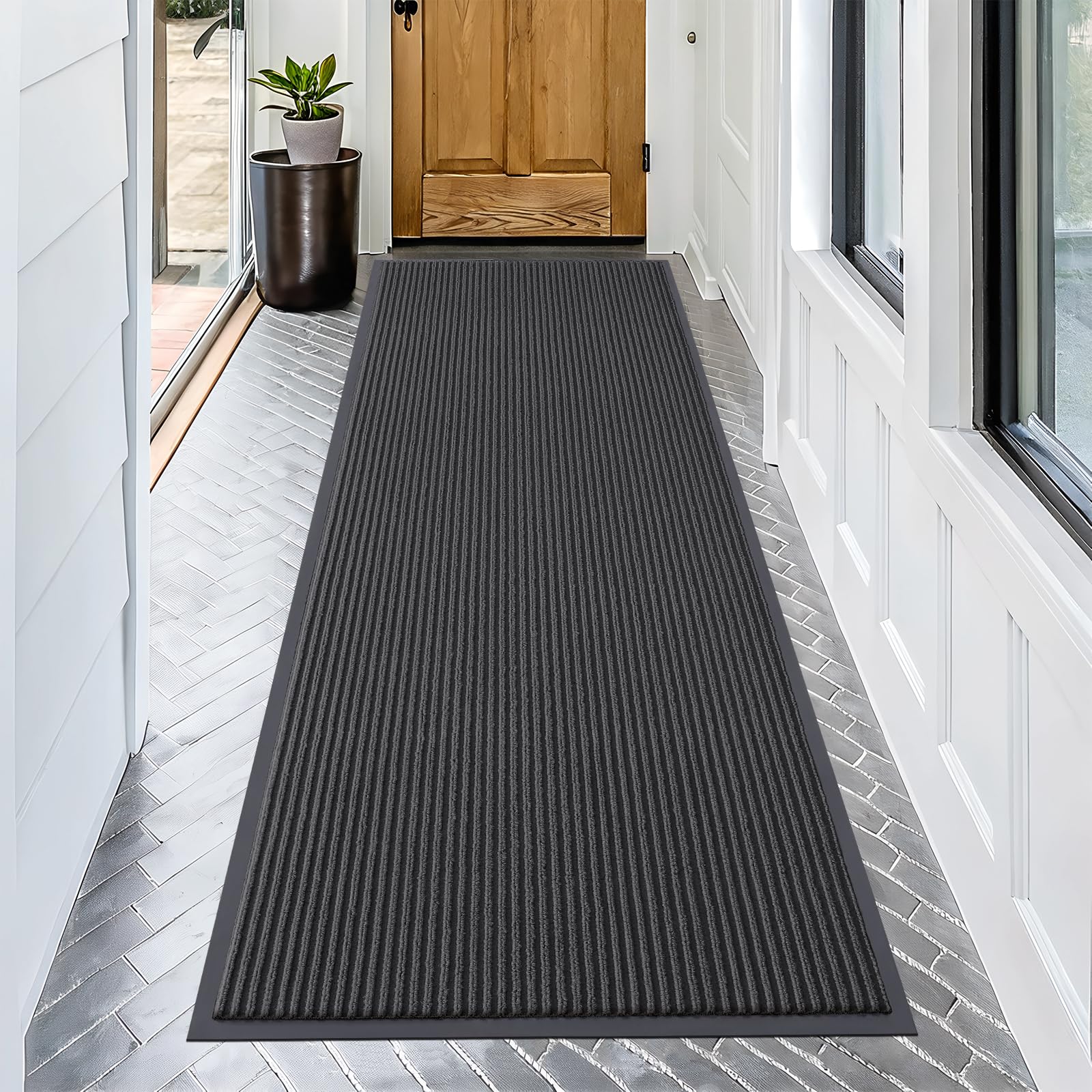 OLANLY Front Door Mat Indoor Outdoor Entrance, Waterproof Heavy Duty Doormat, Fade Resistant, Low Profile, Easy Clean Patio Porch Welcome Floor Mats for Entry, 29.5x17, Grey