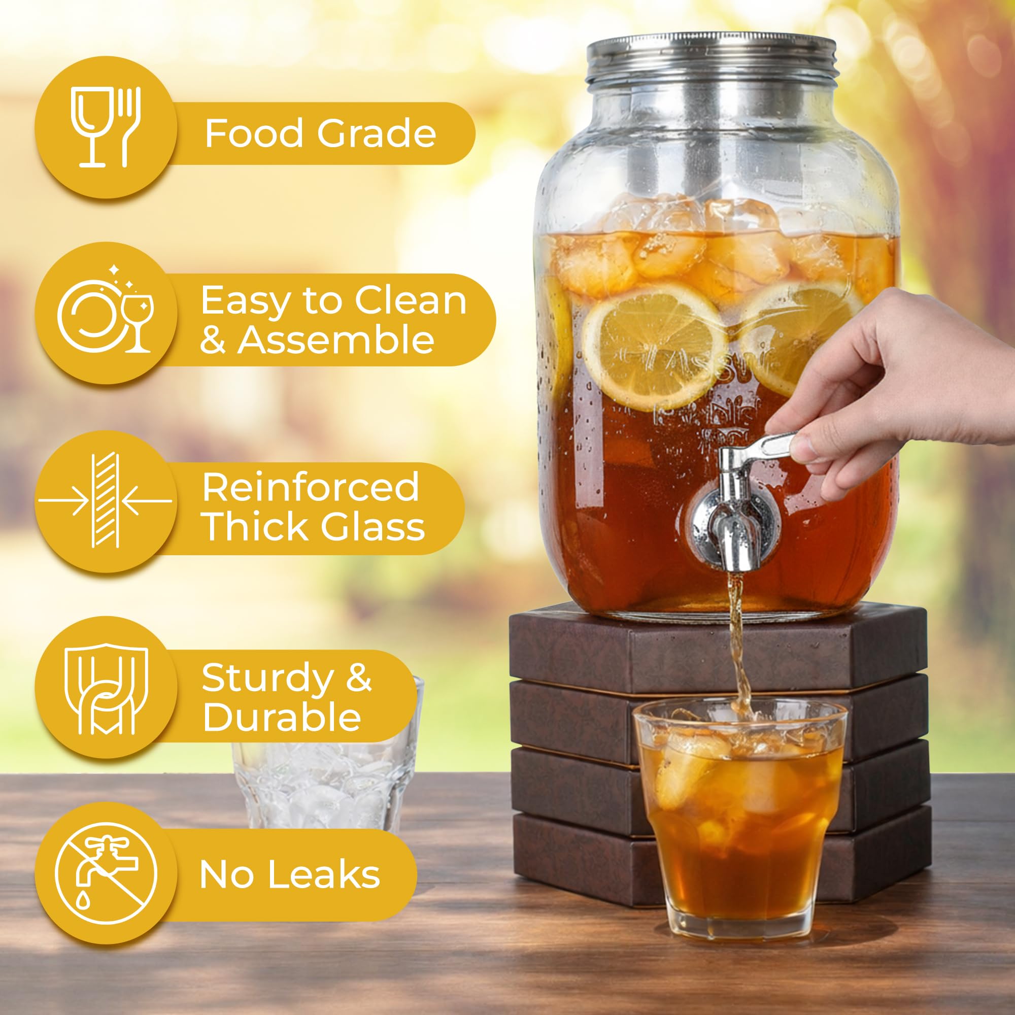 Zulay 1 Gallon/128oz Cold Brew Coffee Maker – Thick Glass Pitcher with Stainless Steel Filter, Lid & Spout – Large Mason Jar Container Dispenser - Iced Coffee & Sun Tea Brewer for Fridge – Silver