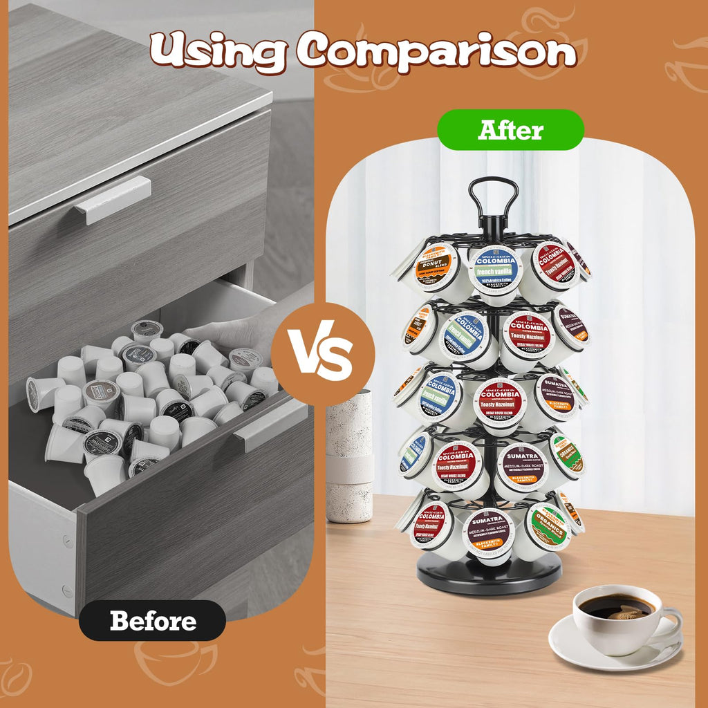 K Cup Holders,K Cup Holder, K Cups Holder,K Cup Carousel, Coffee Pods Holder Storage Organizer Stand,No Assembly Required,Black (Capacity of 40 Pods, Black)