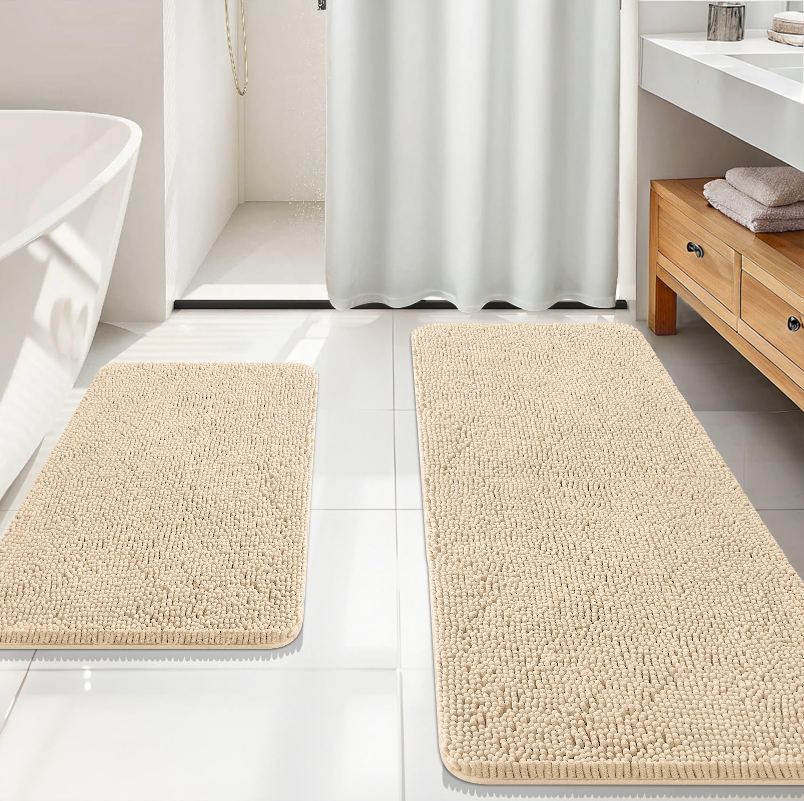 OLANLY Bathroom Rugs Sets 2 Piece, Soft Absorbent Chenille Bath Mats and U-Shaped Contour Toilet Mat Area Rug Set, Machine Washable Bath Carpet, Home Decor Accessories(30"x20"+24"x20", Grey)