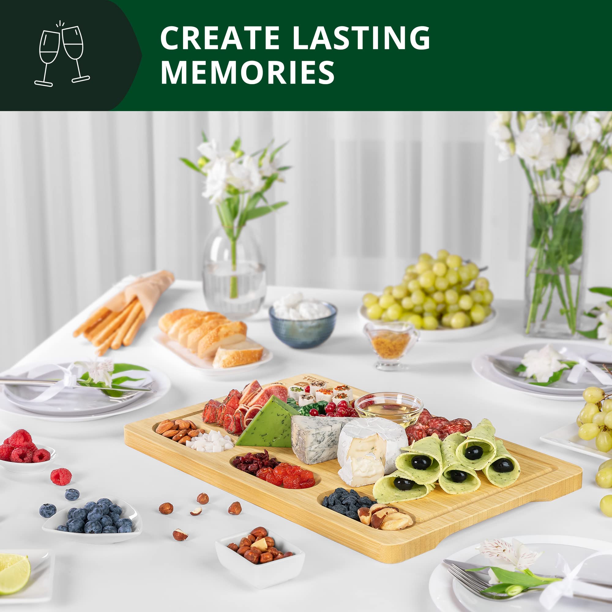 ROYAL CRAFT WOOD Premium Bamboo Charcuterie Board Set - Cheese Platter & Serving Tray & Serving Utensils - Perfect Housewarming Gift, Wedding, Bridal Shower Gift - Ideal for Entertaining and New Home