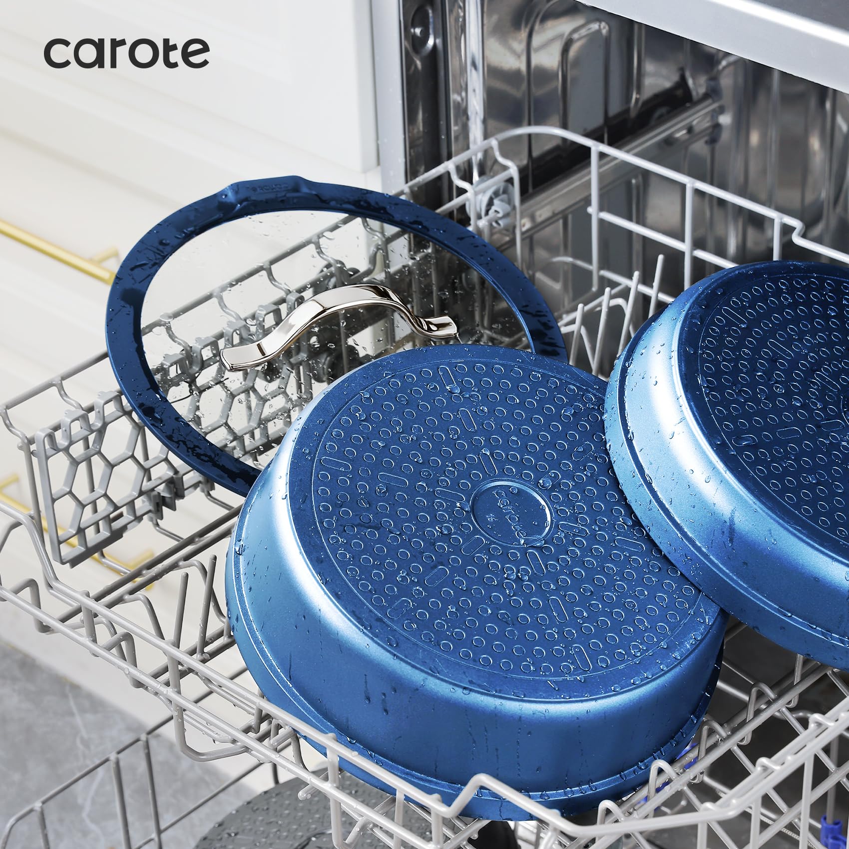 CAROTE 22pcs Pots and Pans Set Non Stick, Nonstick Cookware Set, Dishwasher/Oven/Fridge Safe Pots and Pans, Removable Handle RV Oven Safe Cookware, Induction Kitchen Set, Blue