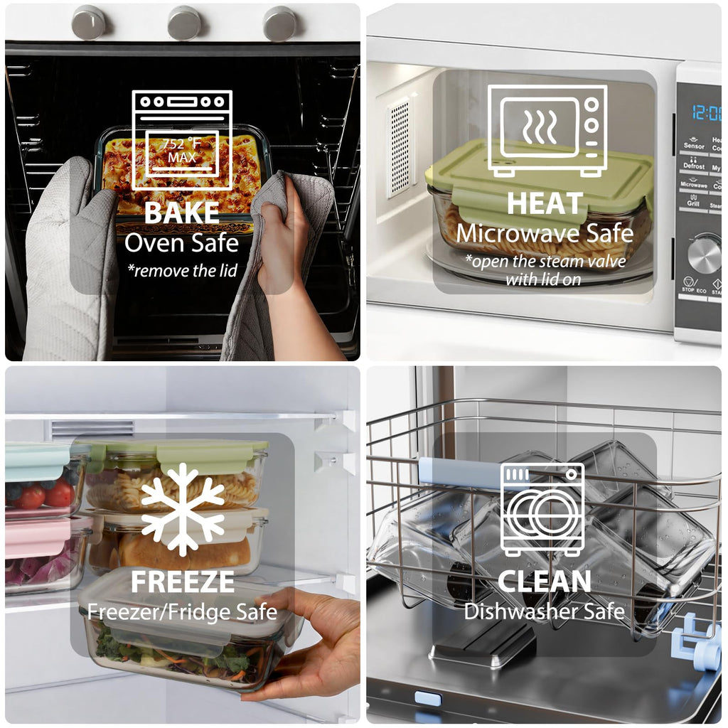 5 Pack 25oz Glass Meal Prep Containers with Air Vent Lids, Borosilicate Glass Food Storage Container with Snap Airtight Lids for Lunch, Food Prep, Microwave, Oven, Freezer & Dishwasher Safe, BPA-Free