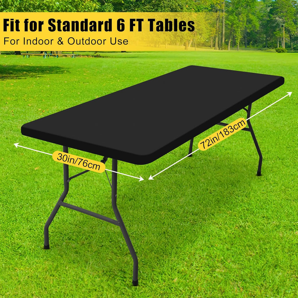 Smiry Rectangle Tablecloth, Elastic Fitted Flannel Backed Vinyl Tablecloths for 6ft Folding Tables, Waterproof Wipeable Table Covers for Indoor, Outdoor, Picnic and Camping (Black, 30"x72")