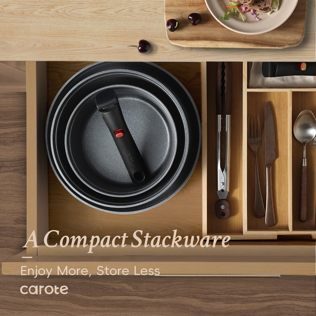 CAROTE 17pcs Pots and Pans Set, Nonstick Cookware Set Detachable Handle, Induction Kitchen Cookware Sets Non Stick with Removable Handle, RV Cookware Set, Oven Safe
