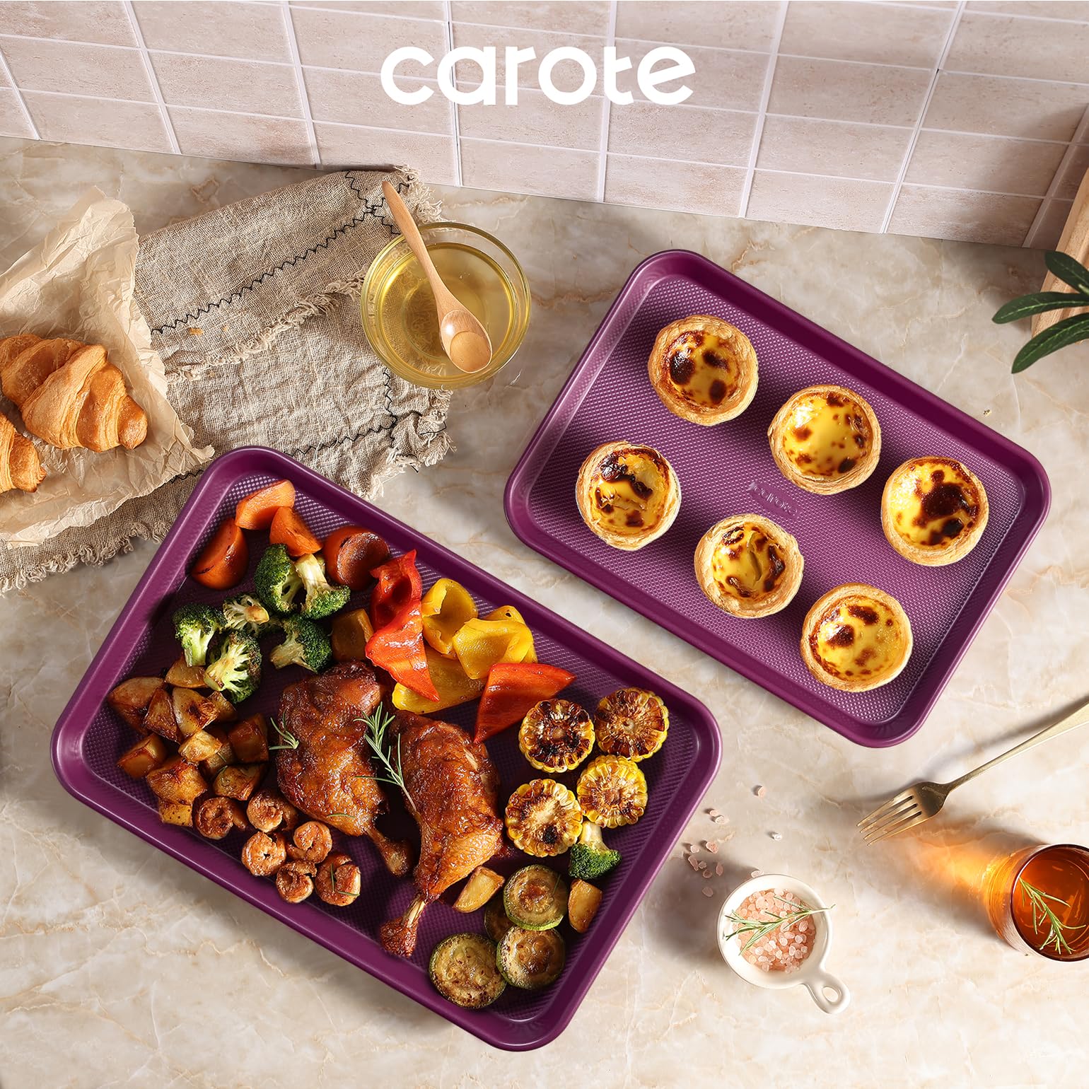 CAROTE 3-Piece Baking Pan Set - Bakeware Set, Baking Sheet Set Including 13 Inch 15 Inch 17 Inch Sheet Pan, Cookie Sheet for Baking, Royal Violet, Blue & Grey