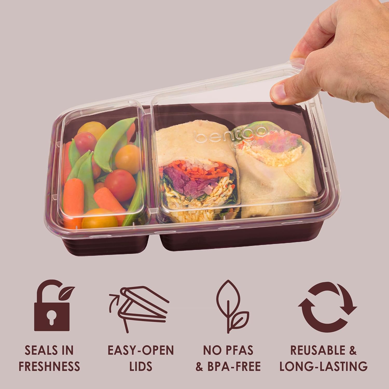 Bentgo Prep - 20-Piece 2-Compartment Reusable Meal Prep Containers with Lids, PFAS & BPA Free Materials, Durable, Microwave, Freezer, & Dishwasher Safe To Go Food Storage (Burgundy)