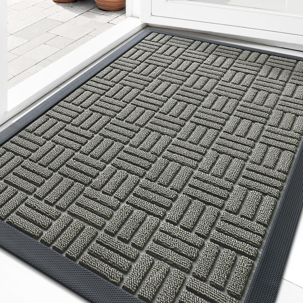 OLANLY Front Door Mat Outside Entrance 29.5x17, Absorbent, Heavy Duty Sturdy Natural Rubber Doormat Indoor Outdoor, Stain and Fade Resistant, Non-Slip Backing Low Profile Floor Mat for Entryway, Grey