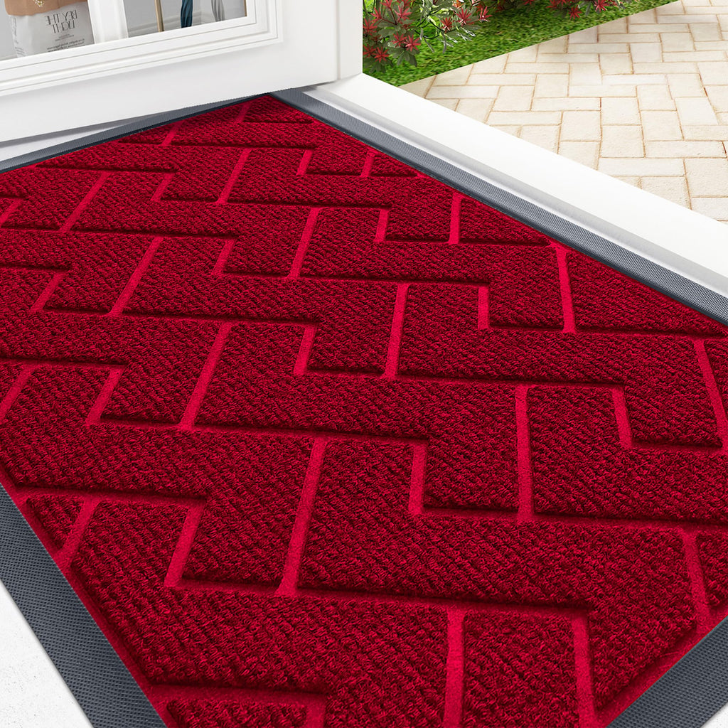 OLANLY Front Door Mat Indoor Outdoor Entrance, Waterproof All-Season, All-Weather Doormat, Sturdy Natural Rubber, Fade Resistant, Low Profile, Easy Clean Patio Porch Entryway Mat, 29.5x17, Black