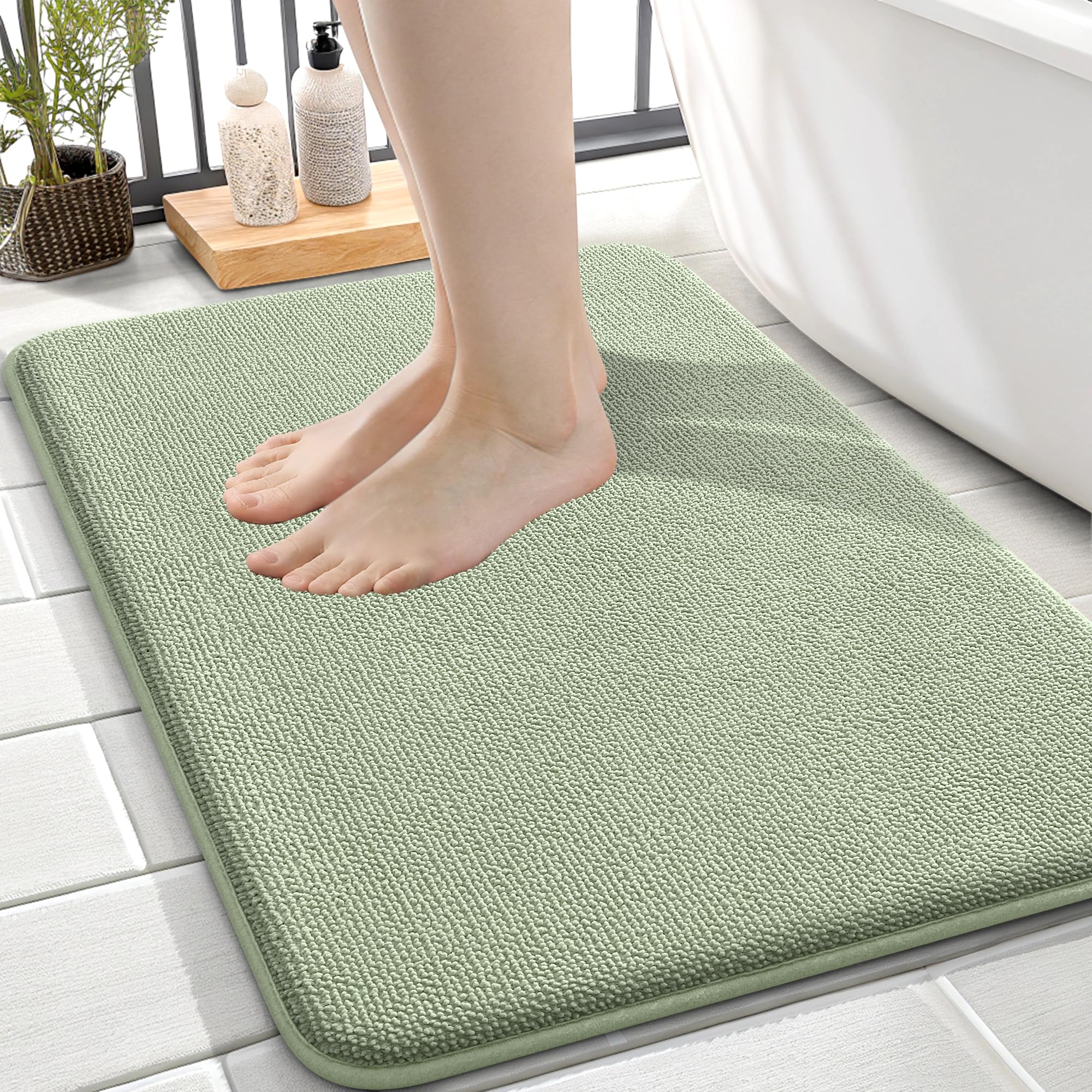 OLANLY Thick Memory Foam Bath Mat Rug 30x20, Extra Soft Absorbent Bathroom Rugs, Quick Dry Bath Mats, Non-Slip, Machine Washable Carpet for Bathroom, Tub and Shower, Home Decor Accessories, Grey
