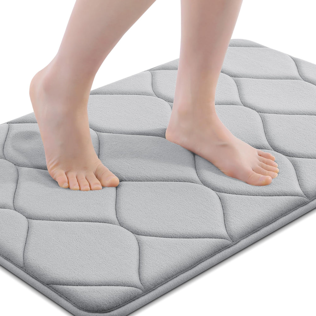 Smiry Memory Foam Bath Mat 30''x20'', Ultra Soft Non-Slip Bathroom Rug, Plush Water Absorbent Quick Dry and Machine Washable Floor Mat for Shower, Tub & Home Decor, Grey