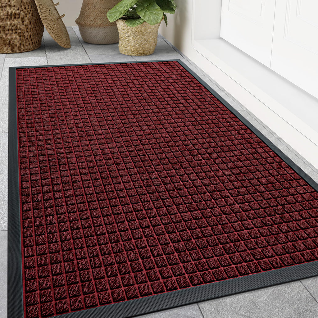 Smiry Front Door Mat Outside Entrance, Heavy Duty Natural Rubber Doormat, Non Slip, Trap Dirt and Moisture, Easy Clean, Low Profile Welcome Floor Mats for Indoor Outdoor Entry, 29.5x17 Inch, Black