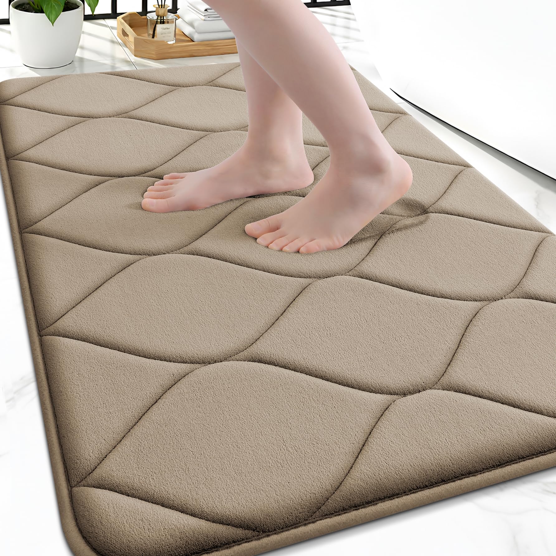 Smiry Memory Foam Bath Mat 30''x20'', Ultra Soft Non-Slip Bathroom Rug, Plush Water Absorbent Quick Dry and Machine Washable Floor Mat for Shower, Tub & Home Decor, Grey