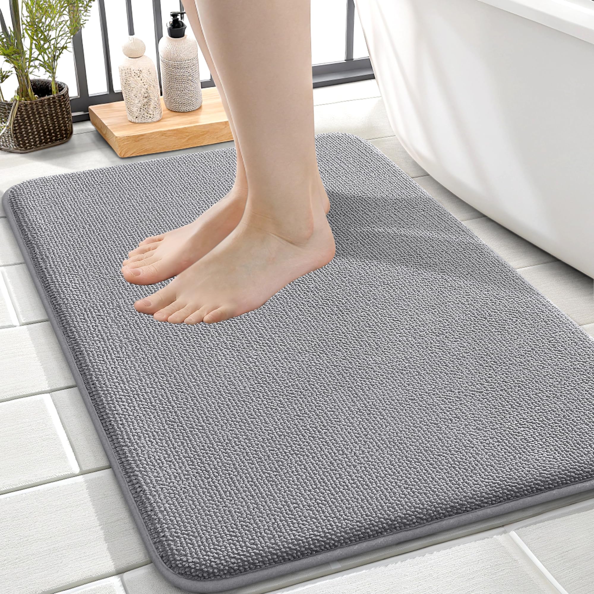 OLANLY Thick Memory Foam Bath Mat Rug 30x20, Extra Soft Absorbent Bathroom Rugs, Quick Dry Bath Mats, Non-Slip, Machine Washable Carpet for Bathroom, Tub and Shower, Home Decor Accessories, Grey
