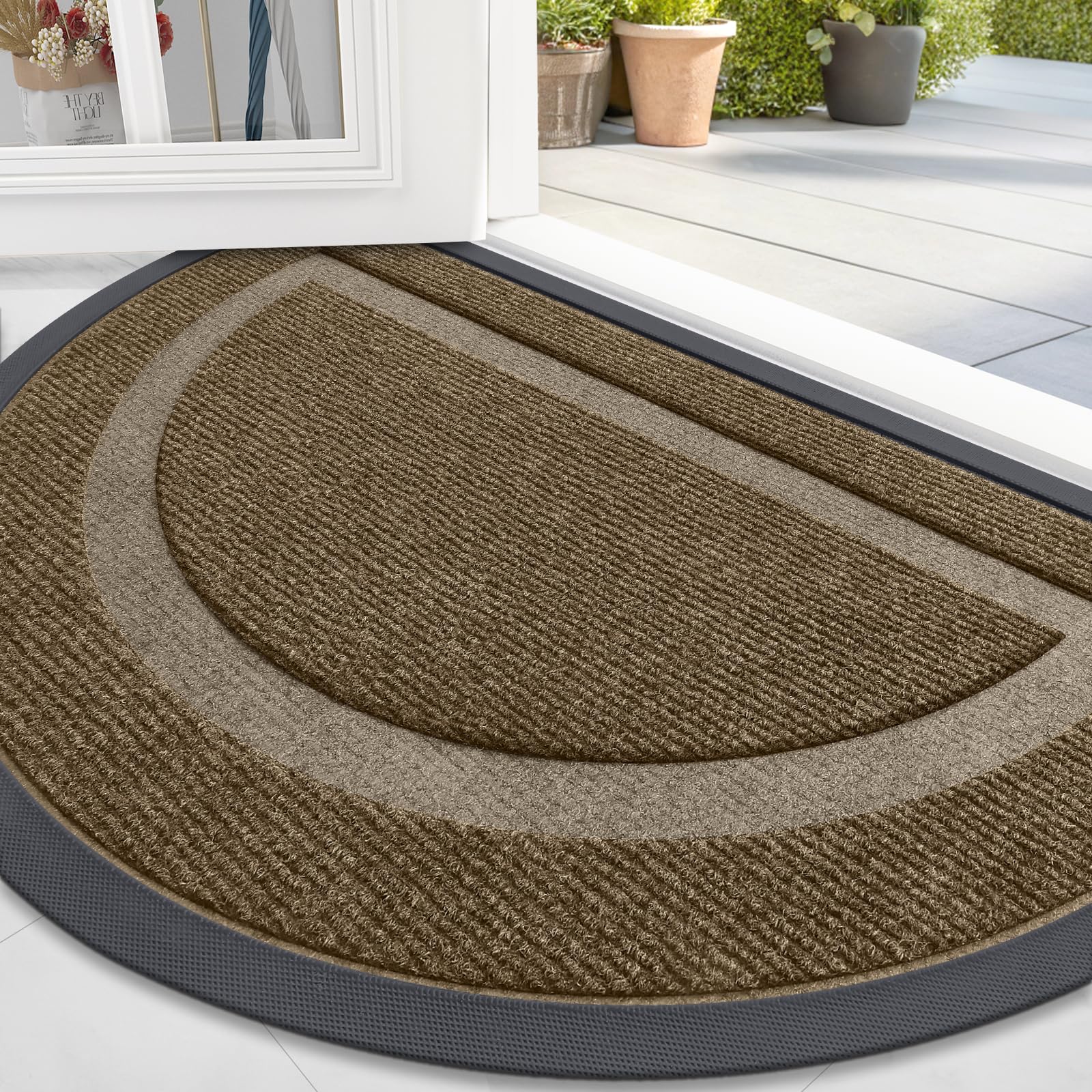 OLANLY Front Door Mat Indoor Outdoor Entrance, Waterproof All-Season, All-Weather Doormat, Sturdy Natural Rubber, Fade Resistant, Low Profile, Easy Clean Patio Porch Entryway Mat, 29.5x17, Black