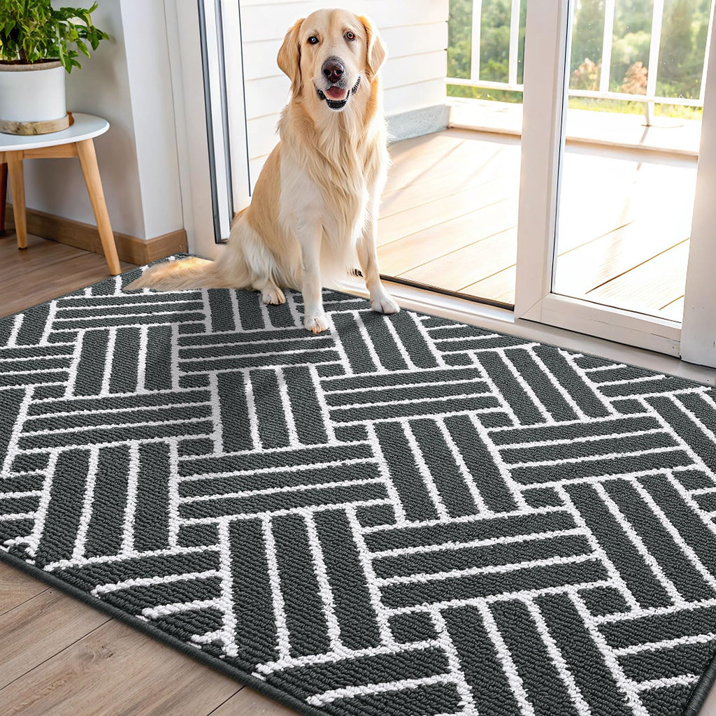 OLANLY Indoor Door Mat, 32x20 Inch, Dirt Resistant and Absorbent, Non-Slip Rubber Backing Floor Mats, Easy Clean Low-Profile Doormat for Entryway, Front Door, and Inside Entrance, Grey