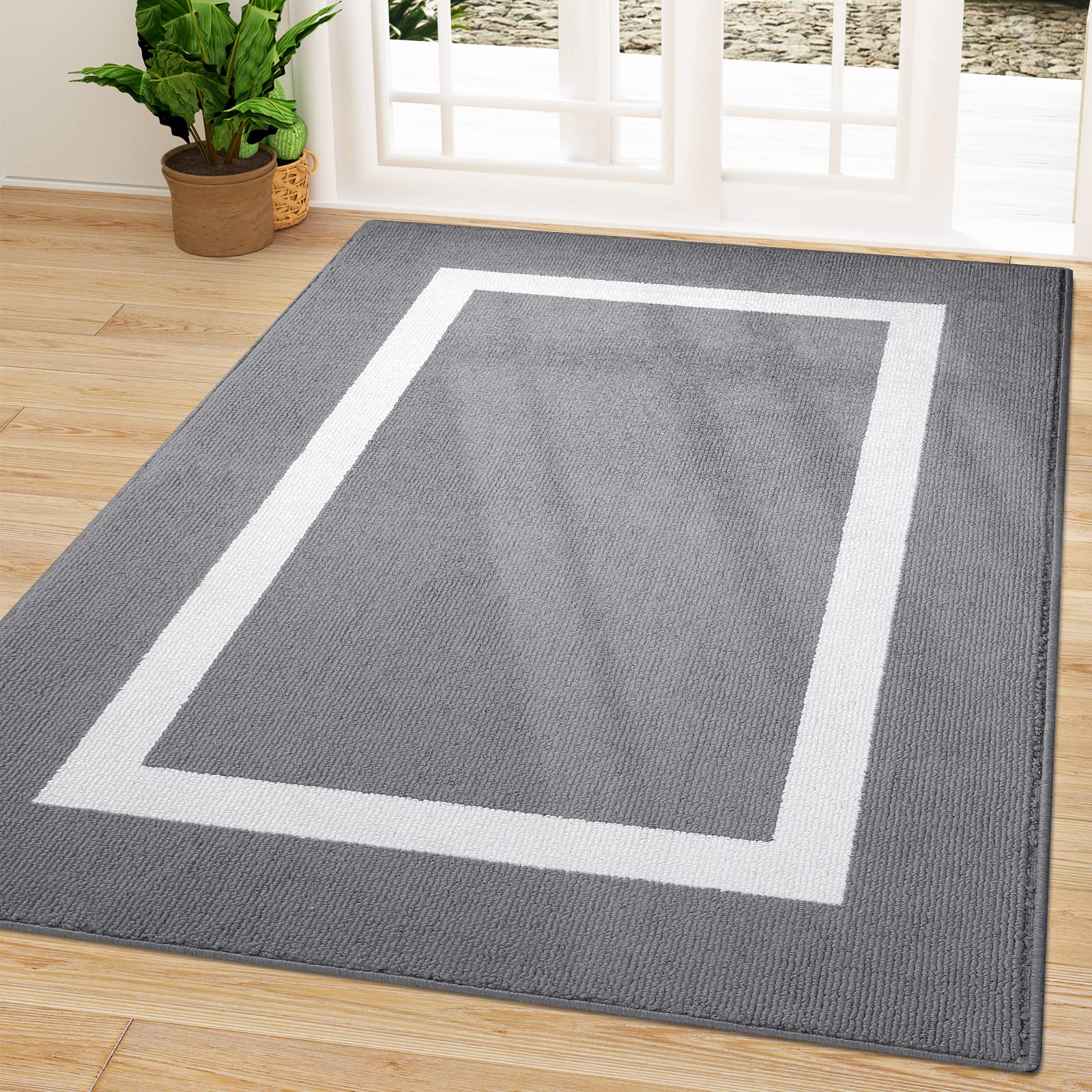 OLANLY Indoor Door Mat, 32x20, Non-Slip Absorbent Resist Dirt Entrance Mat, Washable Low-Profile Inside Entry Doormats for Entryway, Grey